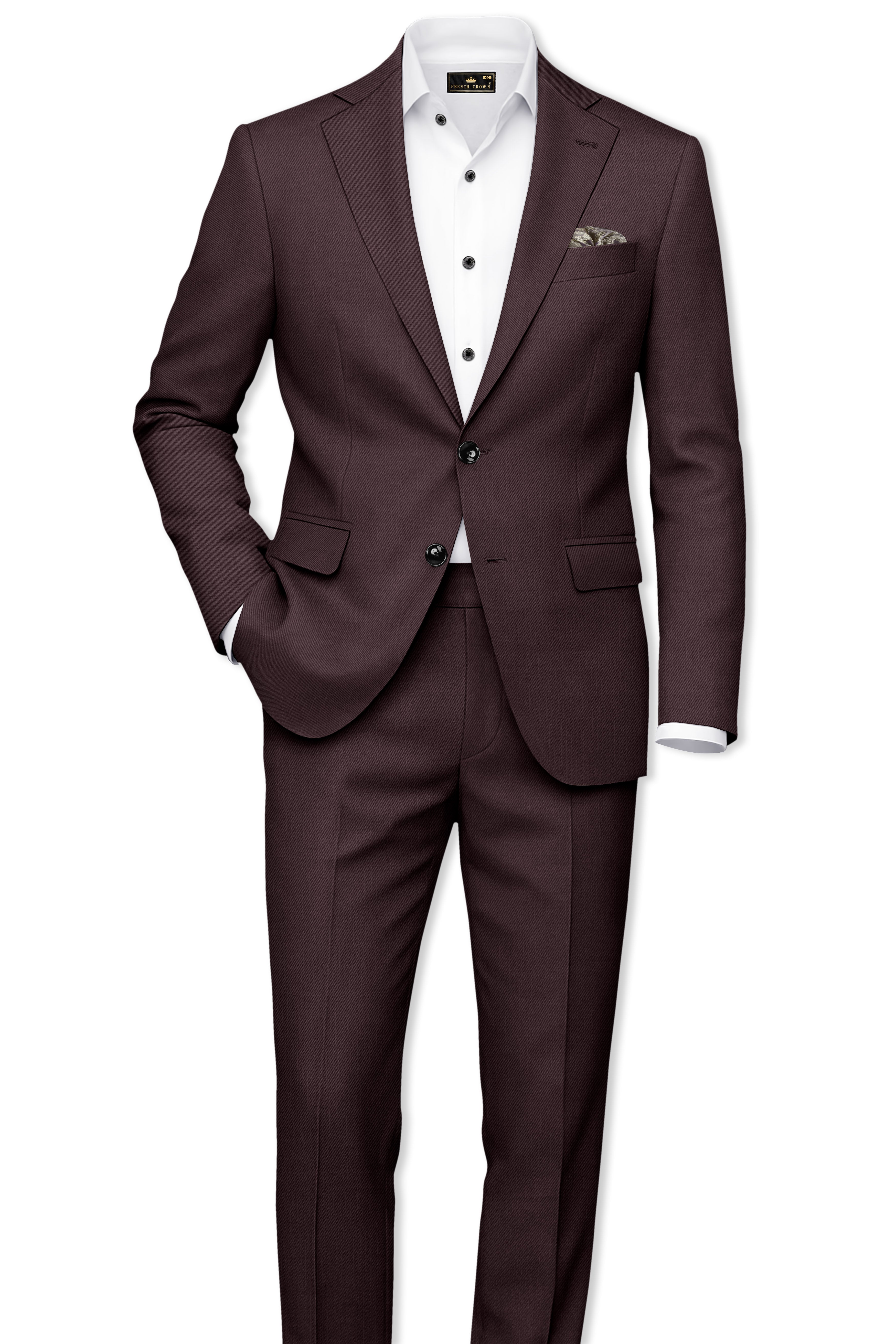 Espresso-Hickory Brown Solid Wool Rich Slight Stretch Waistband Pant