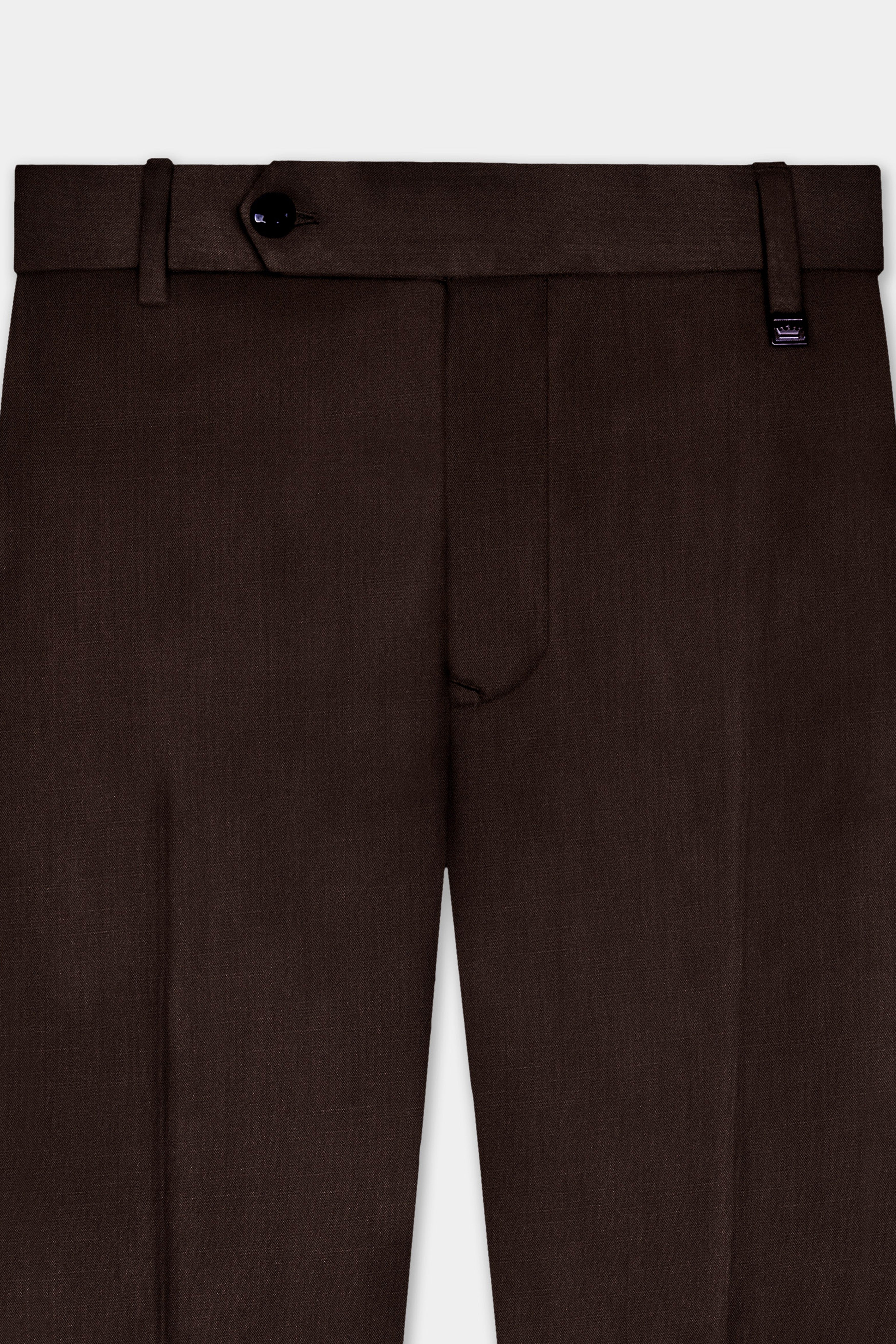 Espresso-Hickory Brown Solid Wool Rich Slight Stretch Waistband Pant