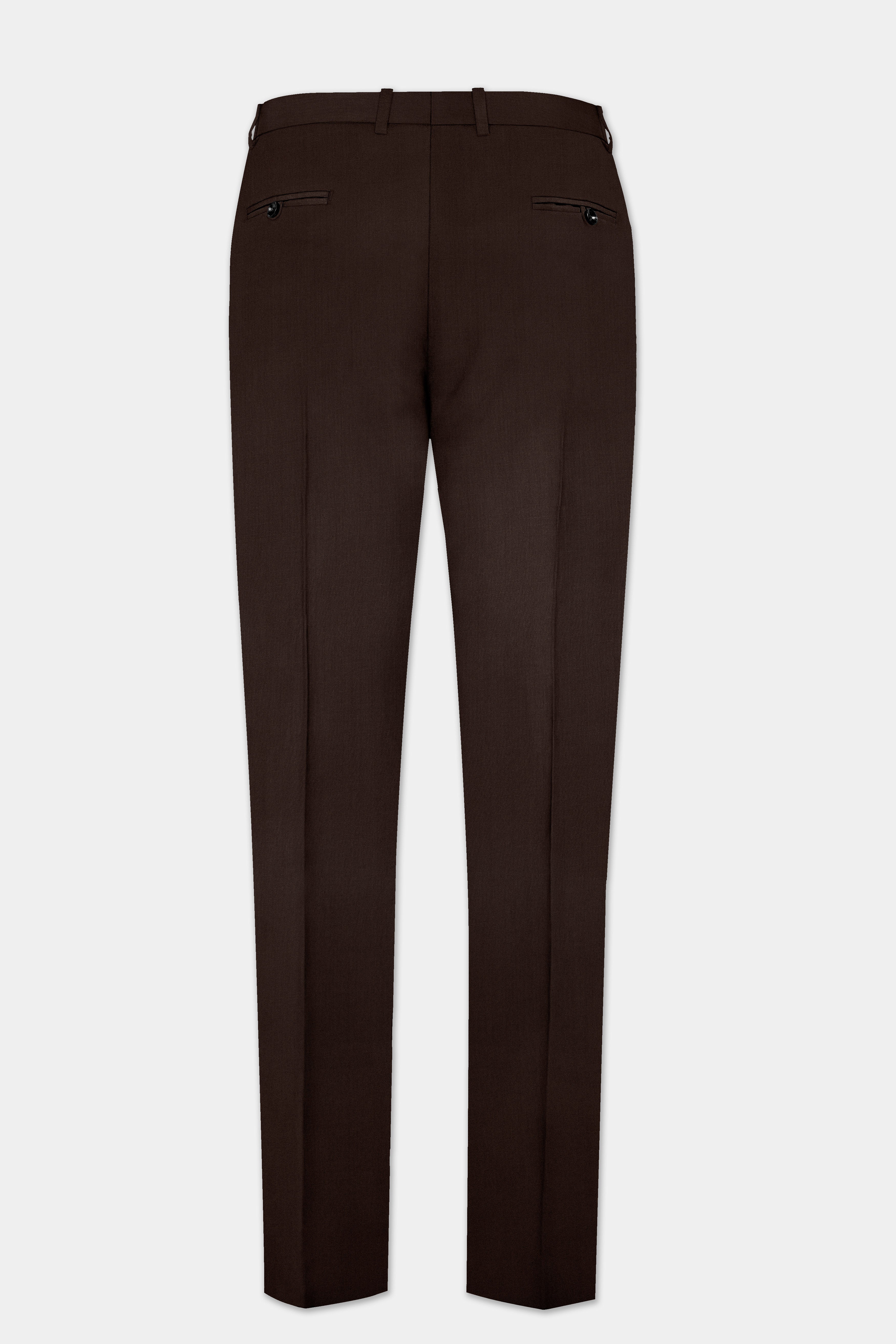 Espresso-Hickory Brown Solid Wool Rich Slight Stretch Waistband Pant