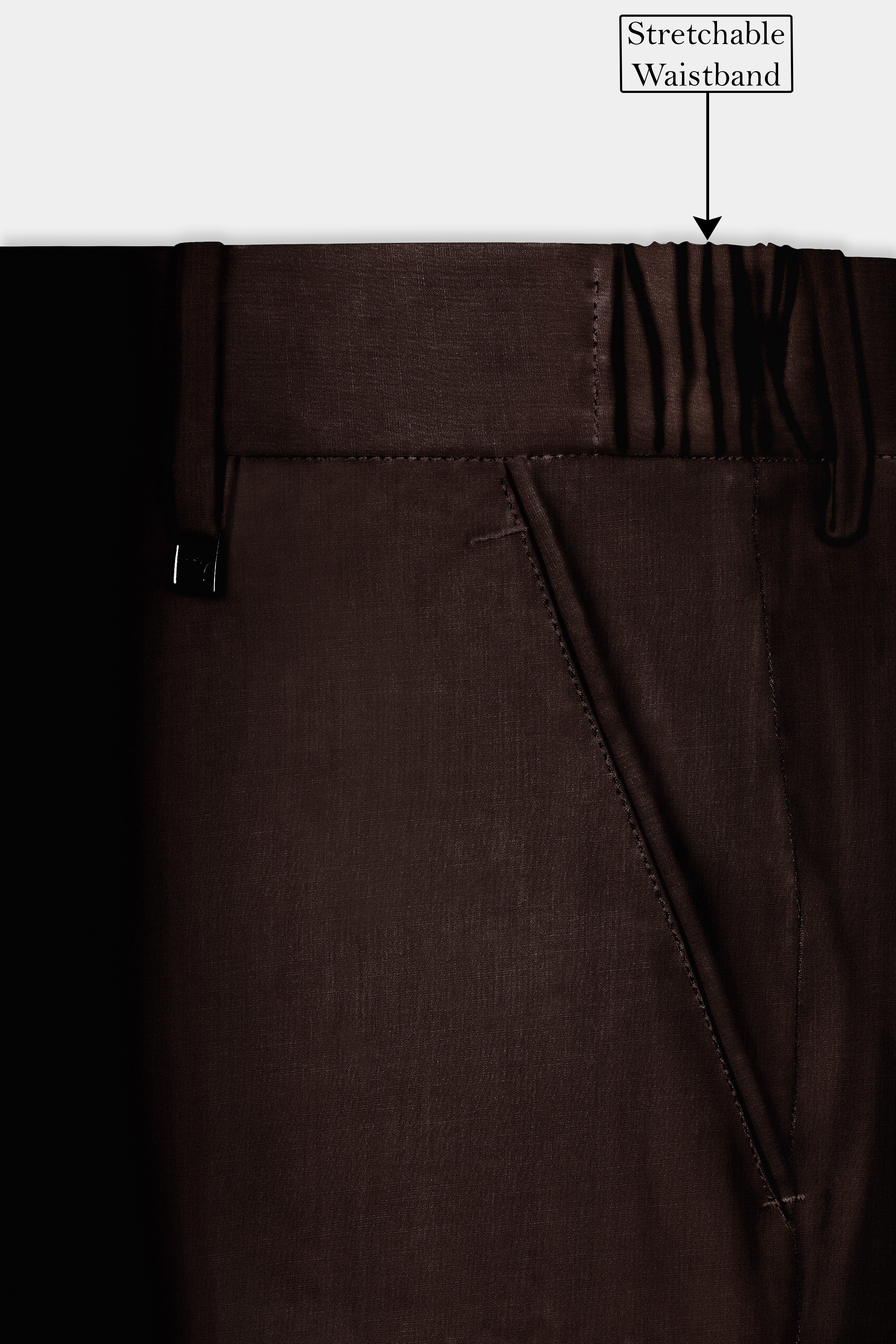 Espresso-Hickory Brown Solid Wool Rich Slight Stretch Waistband Pant