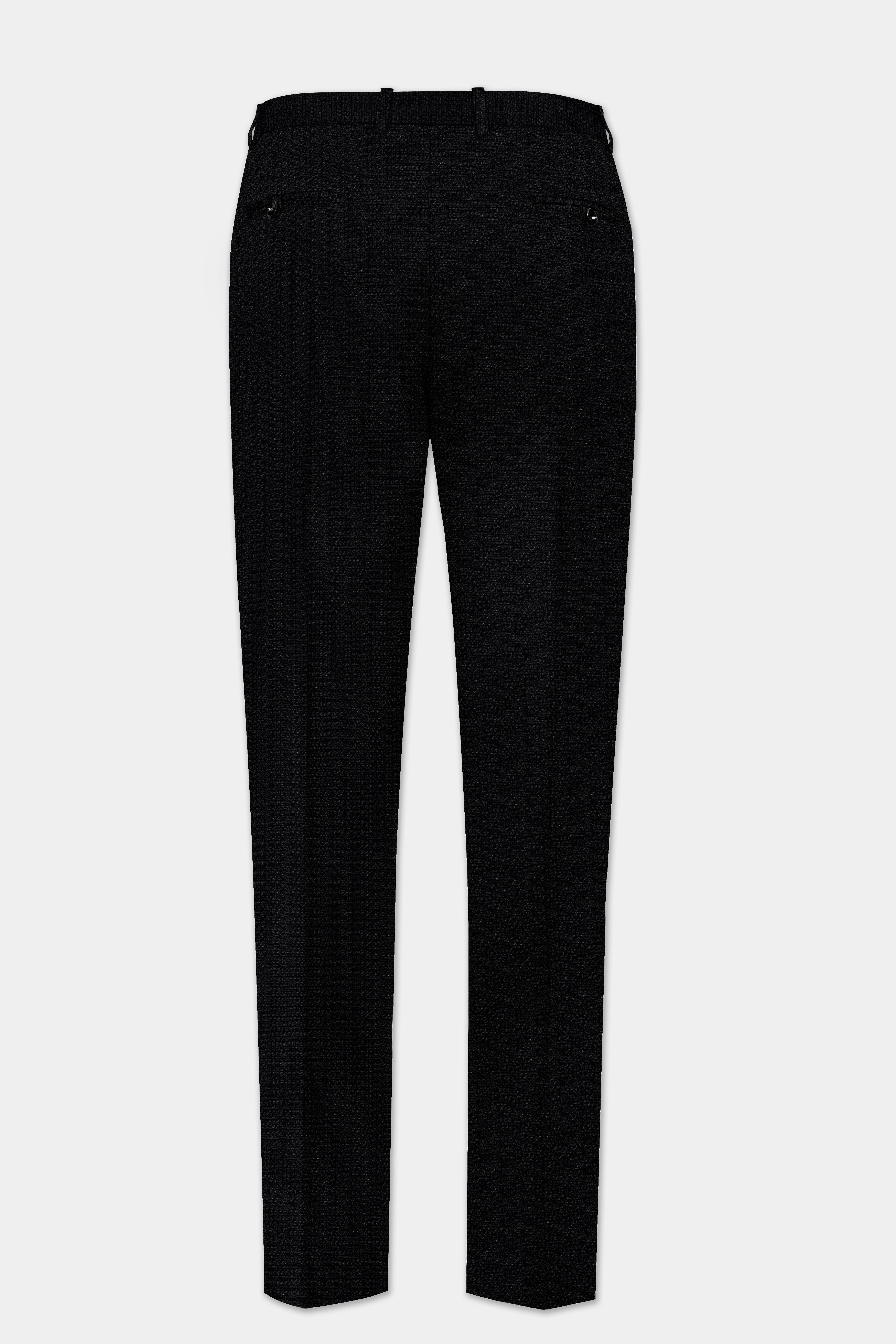 Noir-Jade Black Textured Wool Rich Stretchable Waistband Pant