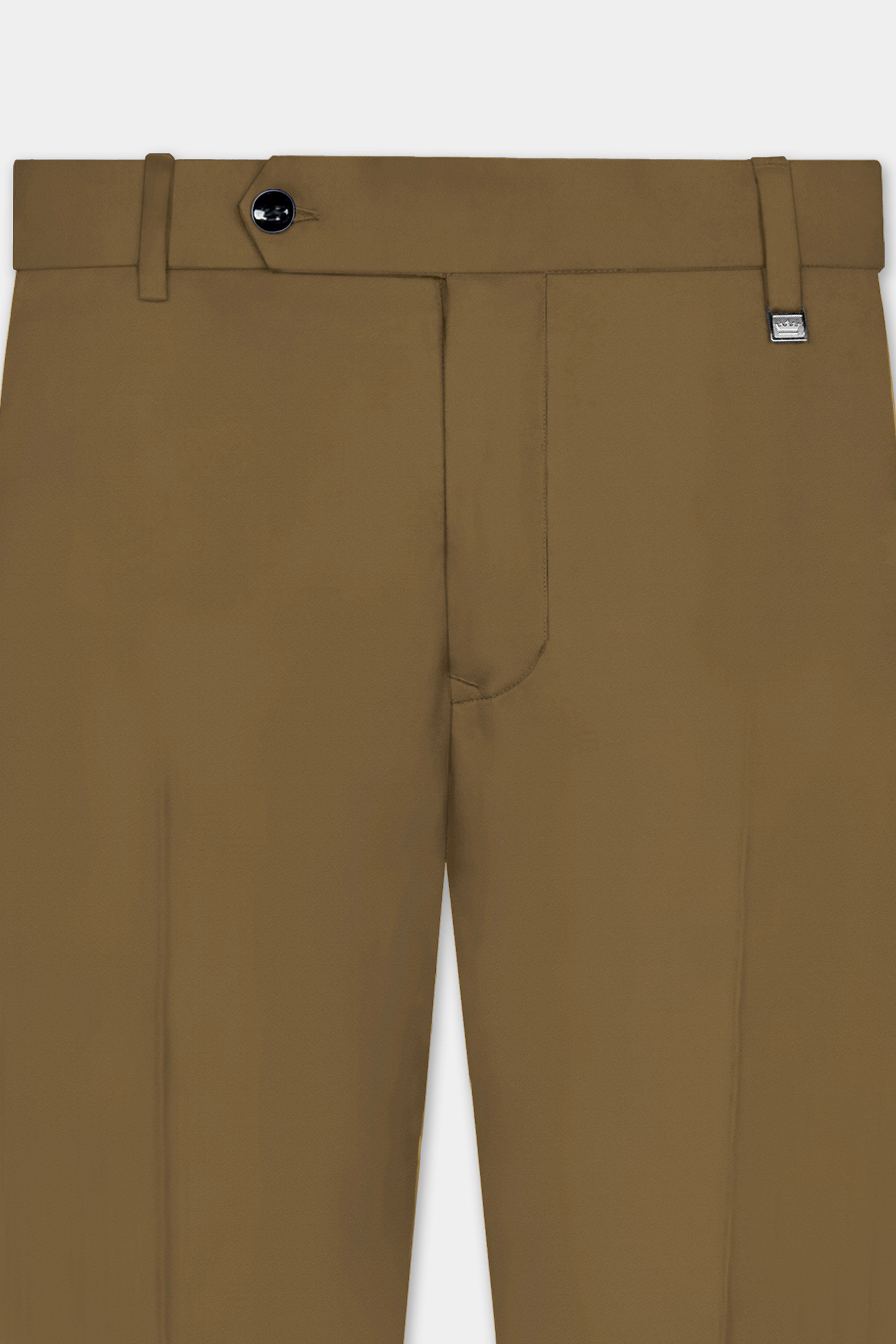 Walnut Luxe-Arrowtown Brown Solid Cotton Stretchable Waistband Pant