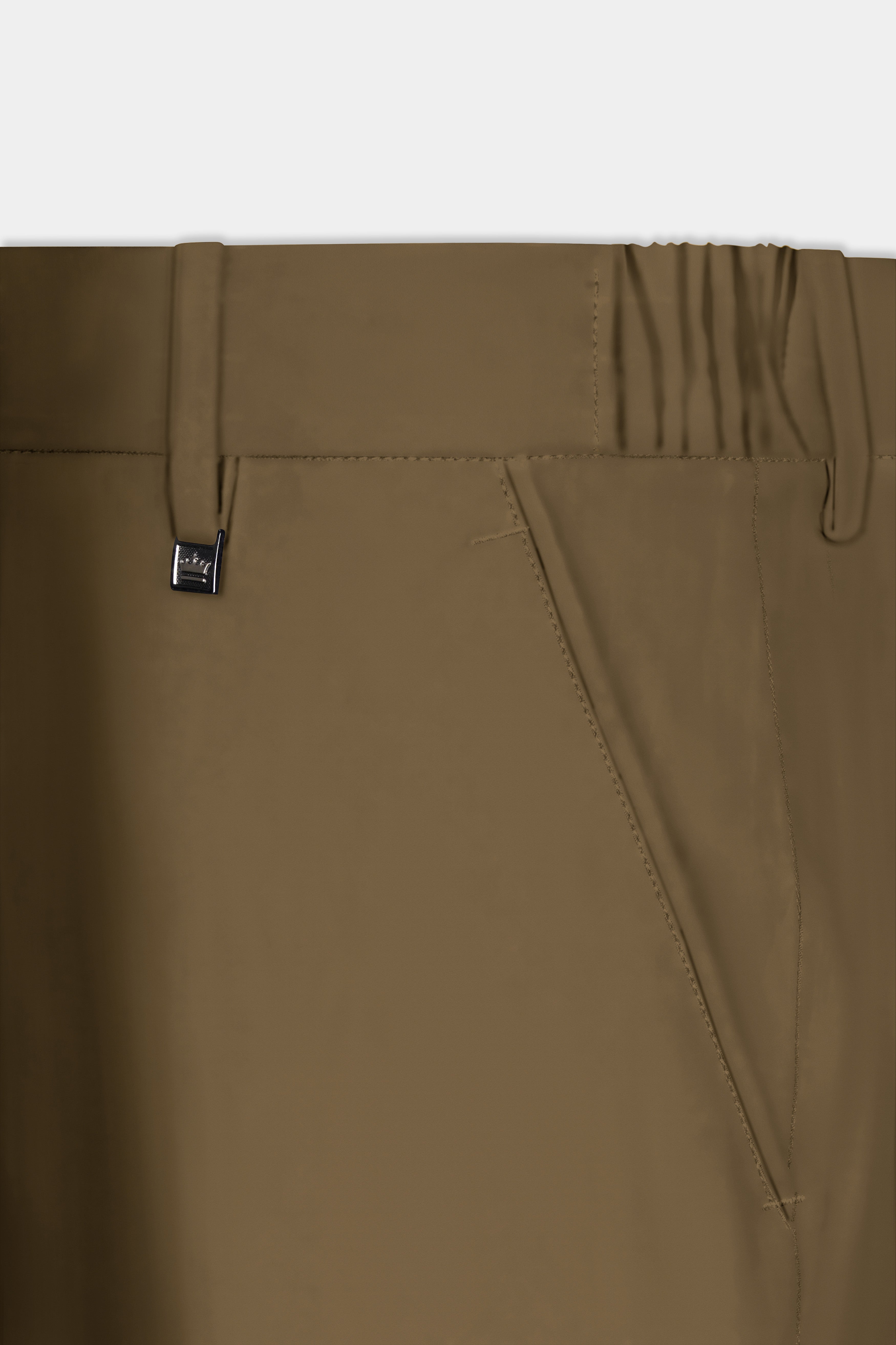 Walnut Luxe-Arrowtown Brown Solid Cotton Stretchable Waistband Pant