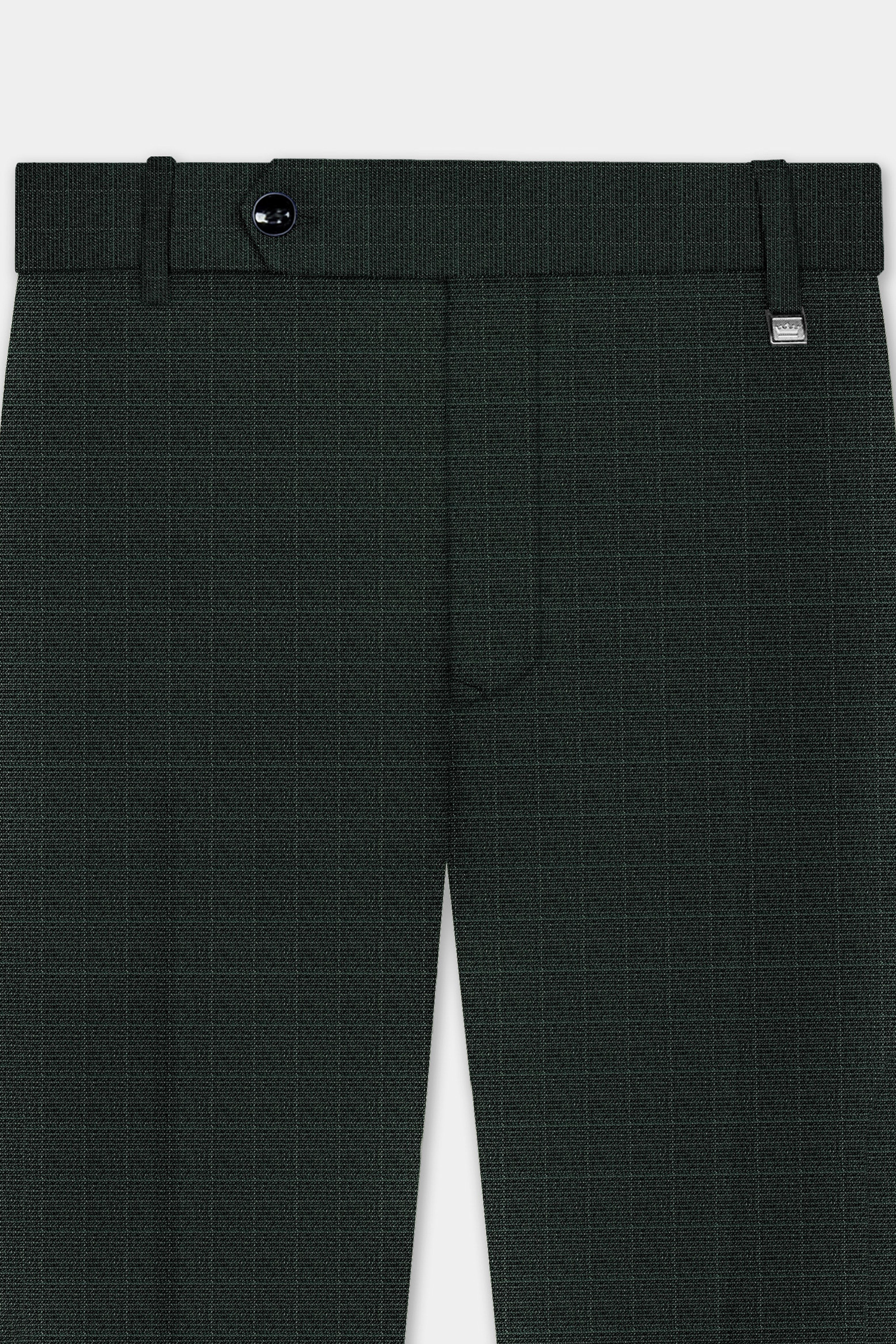 Aztec-Opulent Green Plaid Wool Rich Stretchable Waistband Pant