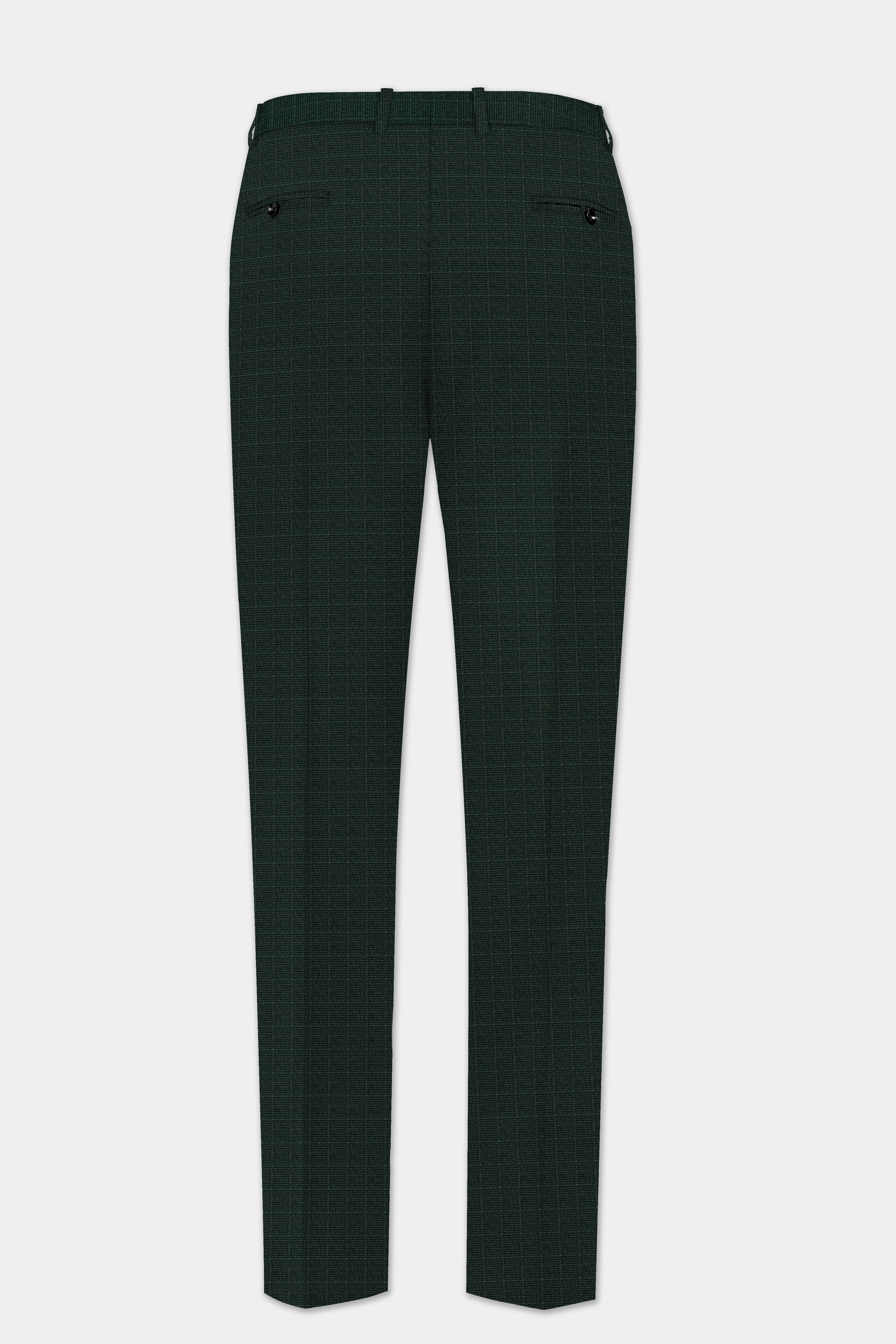 Aztec-Opulent Green Plaid Wool Rich Stretchable Waistband Pant