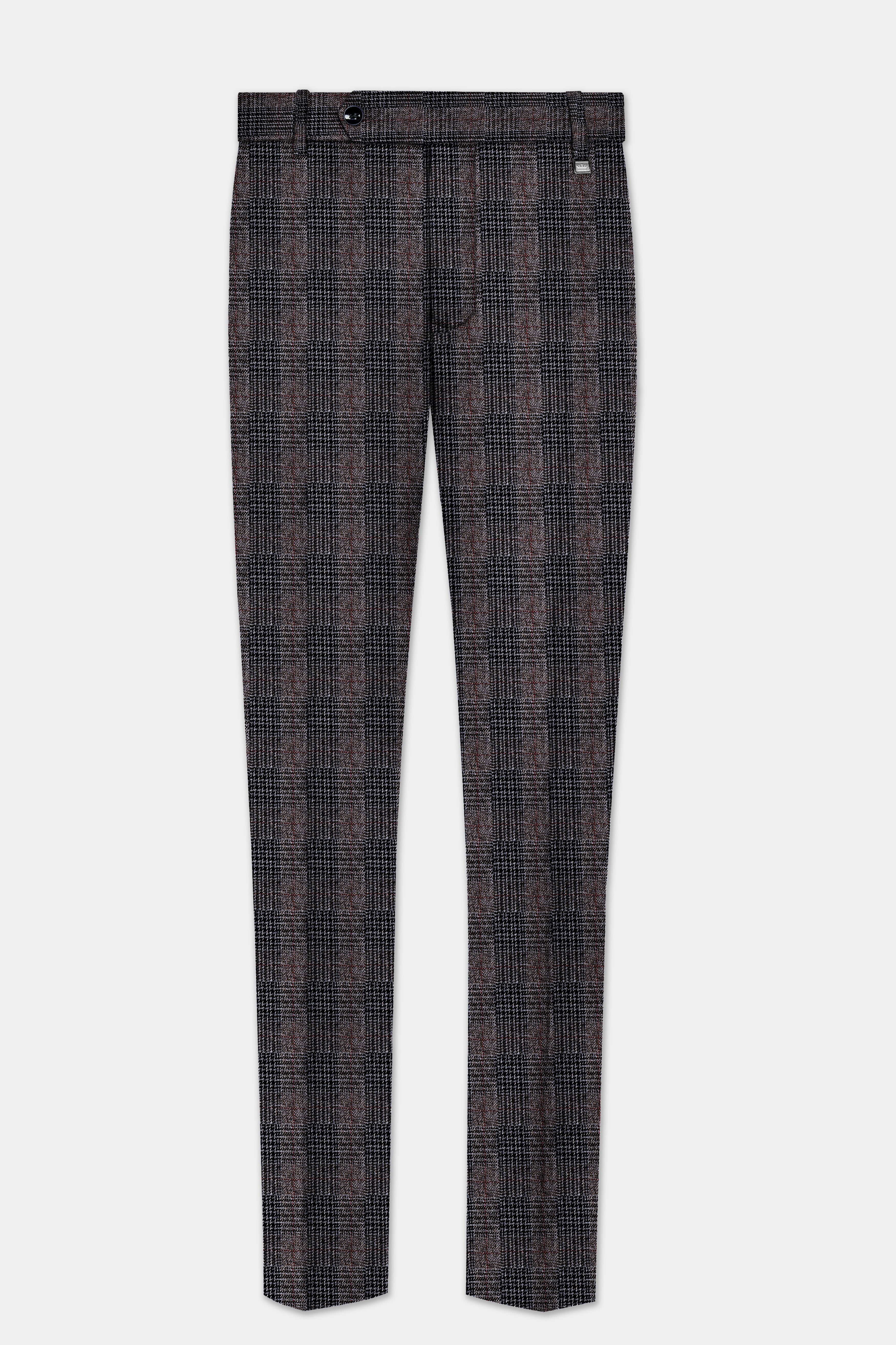 Rustic-Matterhorn Brown Plaid Tweed Stretchable Waistband Pant