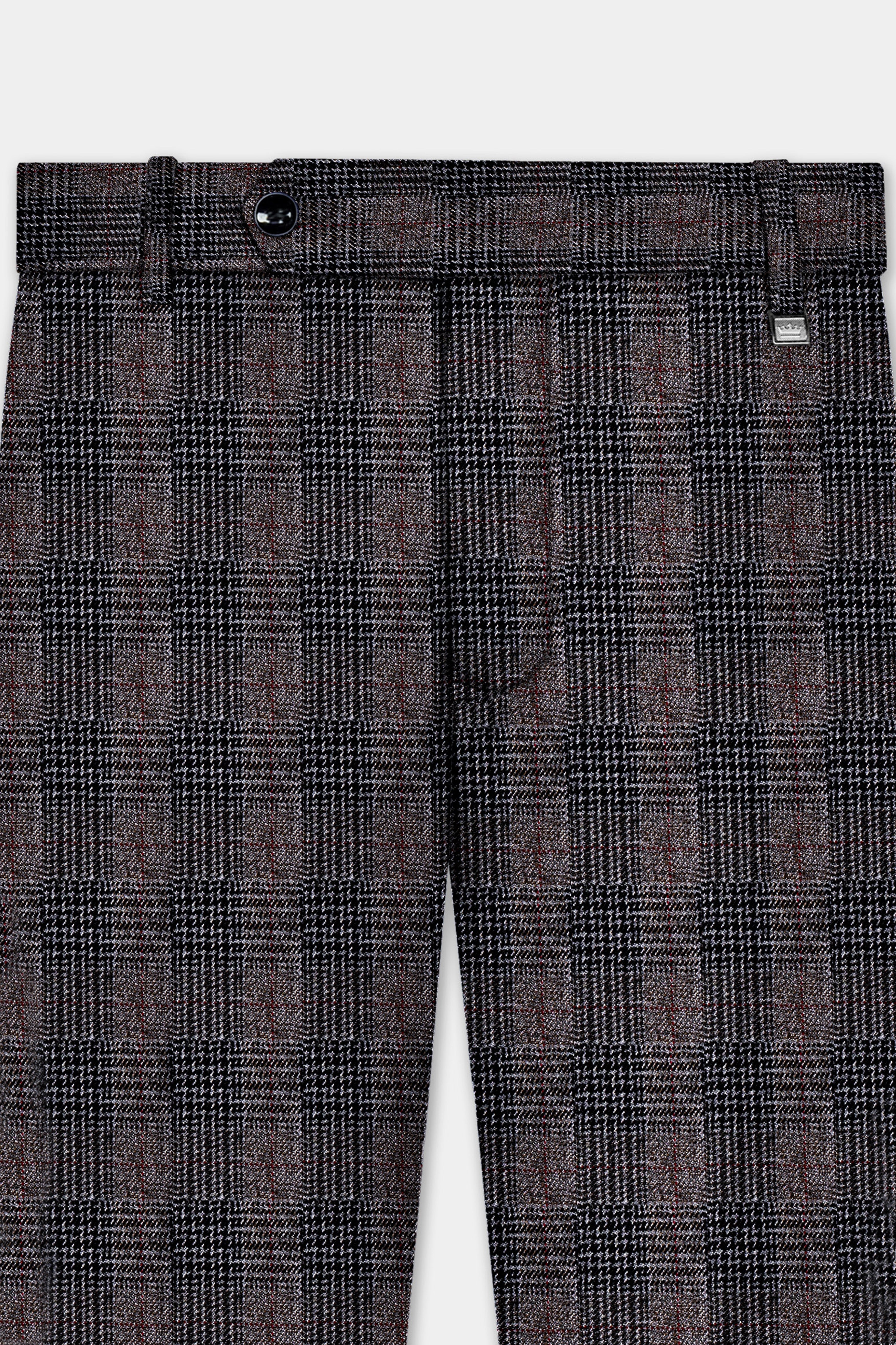 Rustic-Matterhorn Brown Plaid Tweed Stretchable Waistband Pant