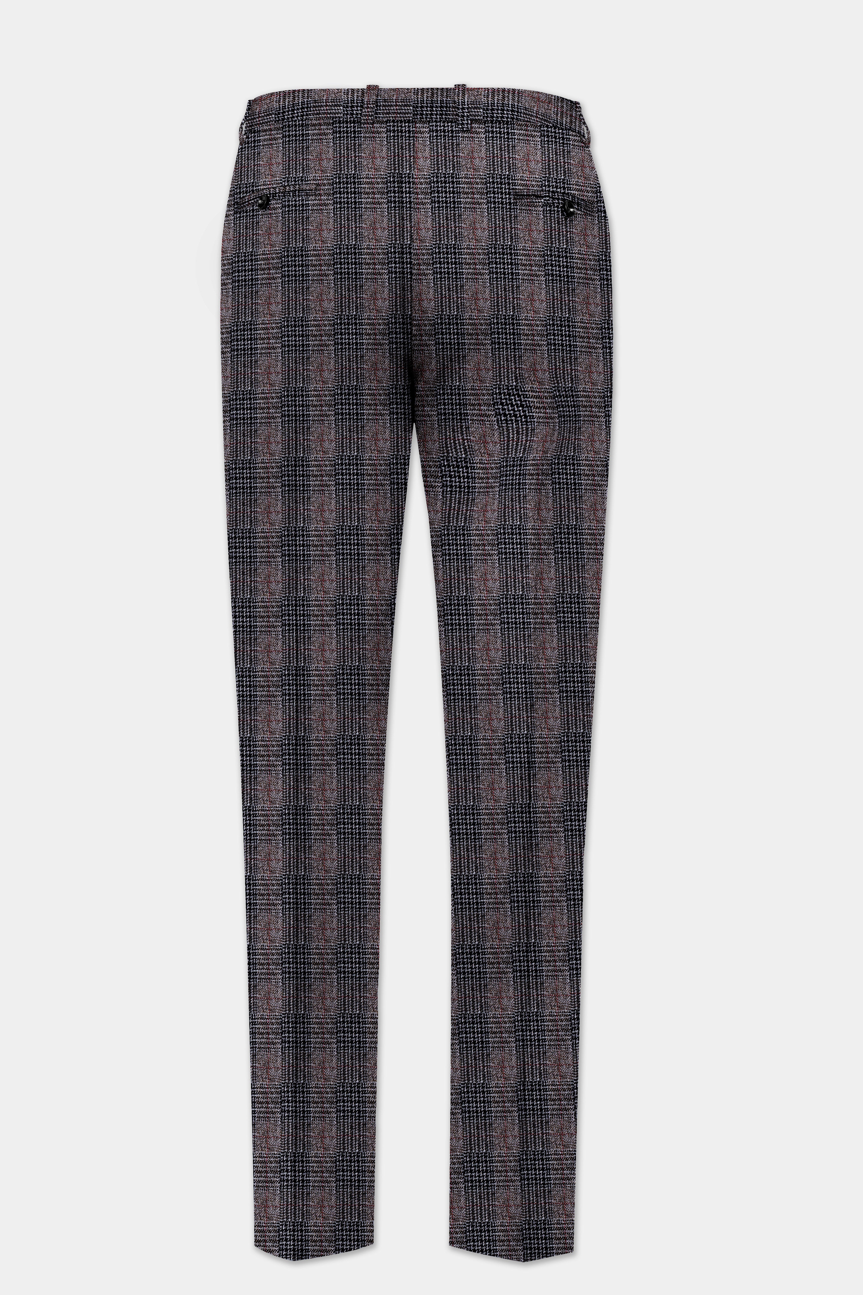 Rustic-Matterhorn Brown Plaid Tweed Stretchable Waistband Pant