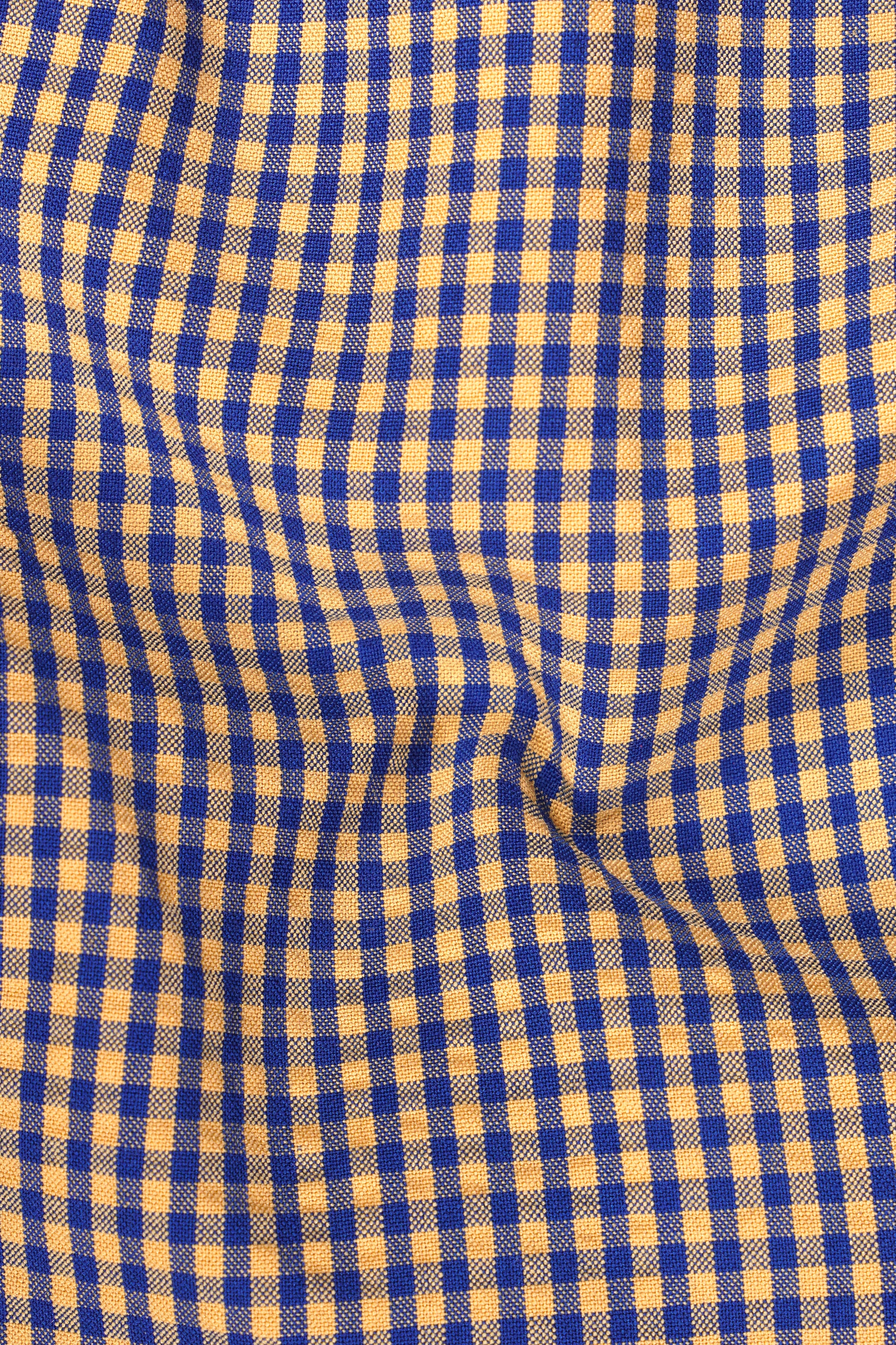 Sierra-Catalina Blue And Tacao Yellow Gingham Plaid Cotton Stretchable Waistband Pant