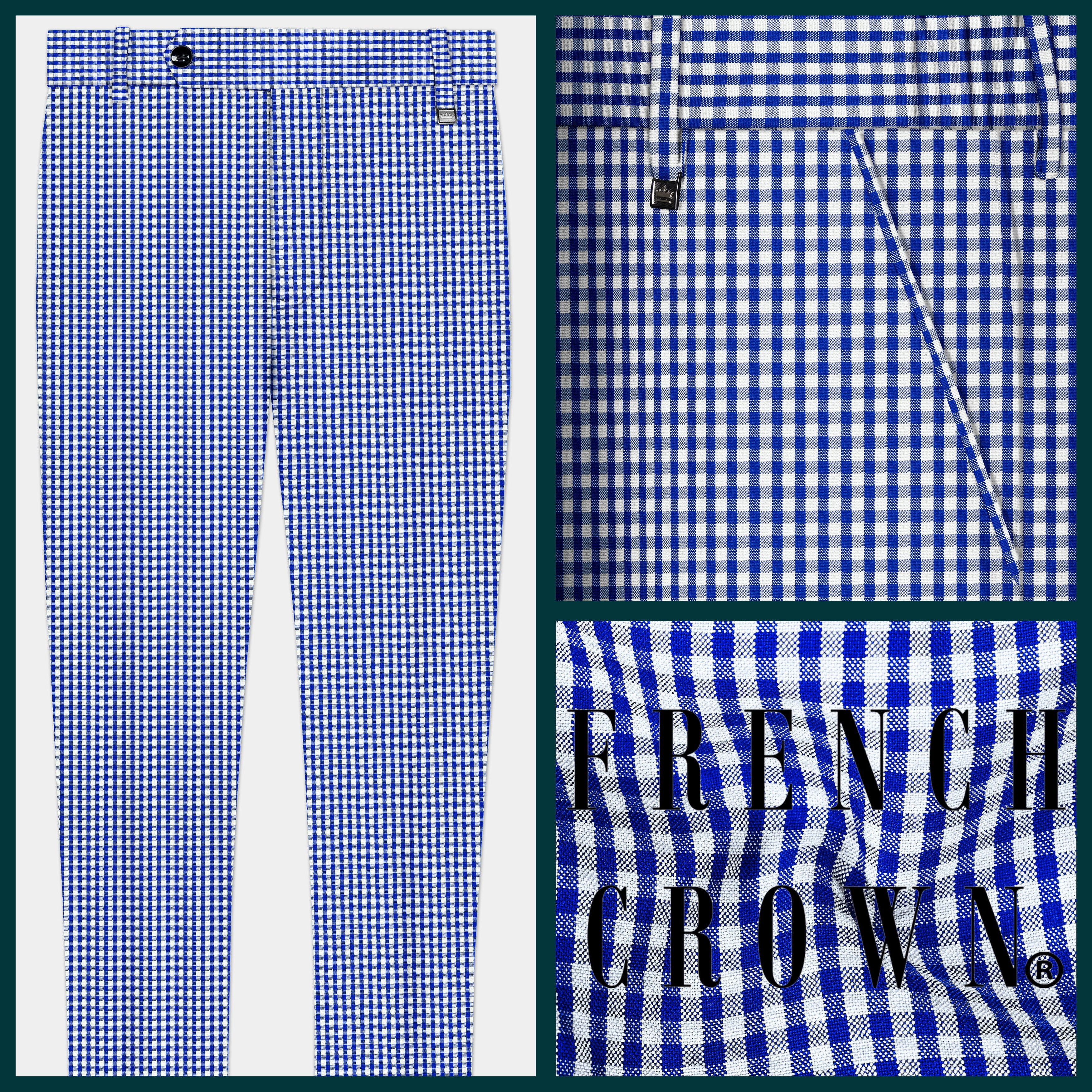 Nautilus-Torea Bay Blue And Bright White Gingham Plaid Cotton Stretchable Waistband Pant