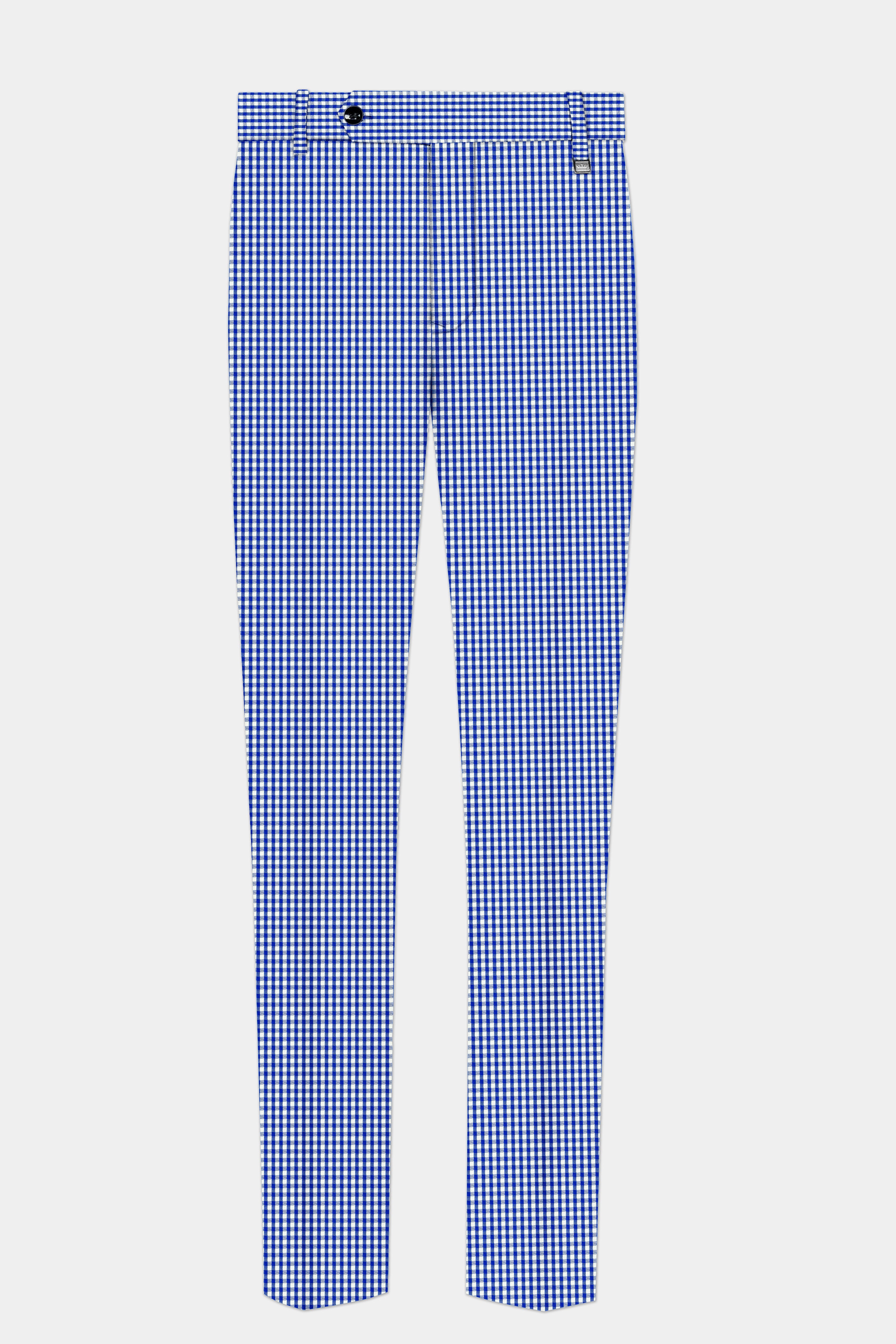 Nautilus-Torea Bay Blue And Bright White Gingham Plaid Cotton Stretchable Waistband Pant