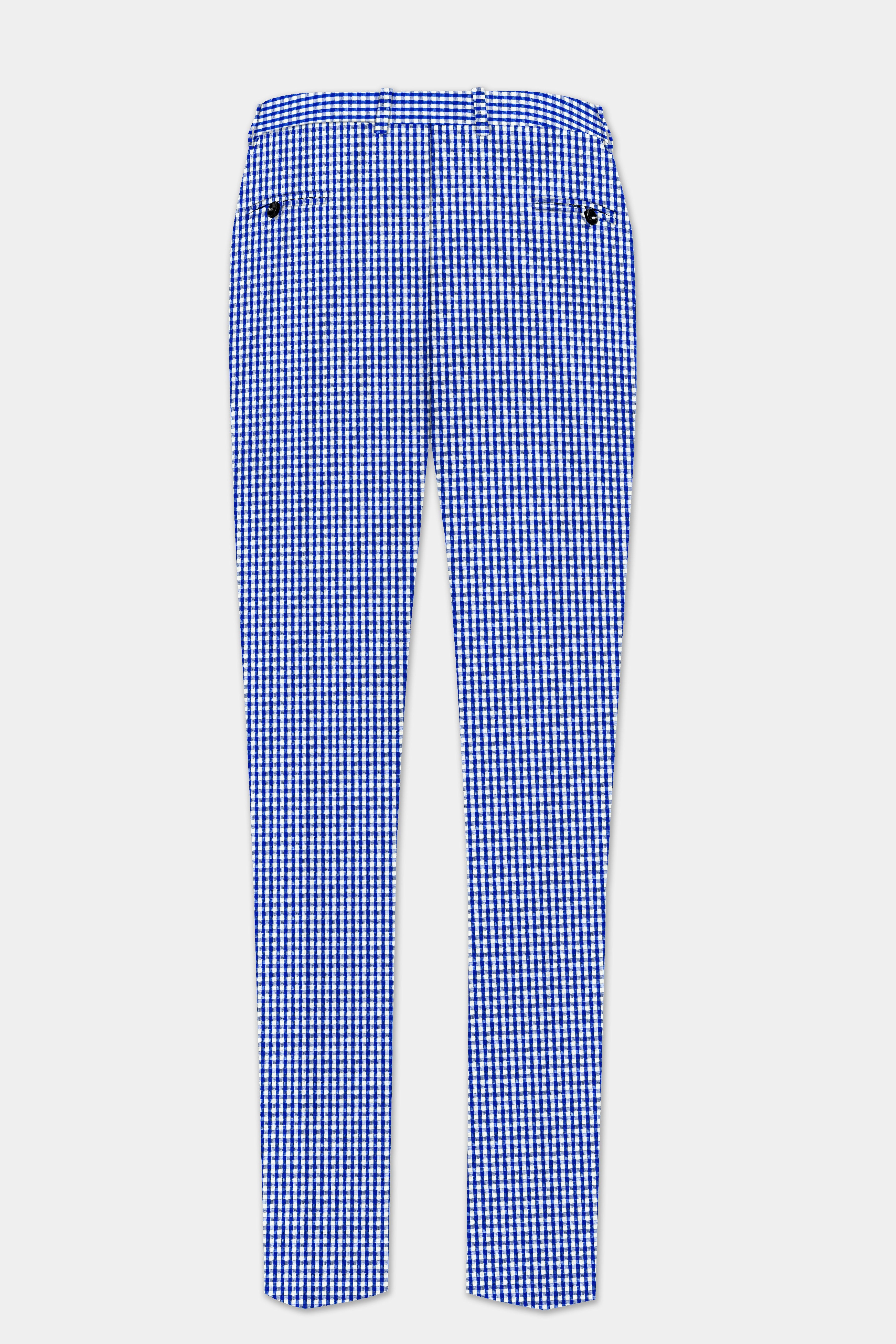 Nautilus-Torea Bay Blue And Bright White Gingham Plaid Cotton Stretchable Waistband Pant