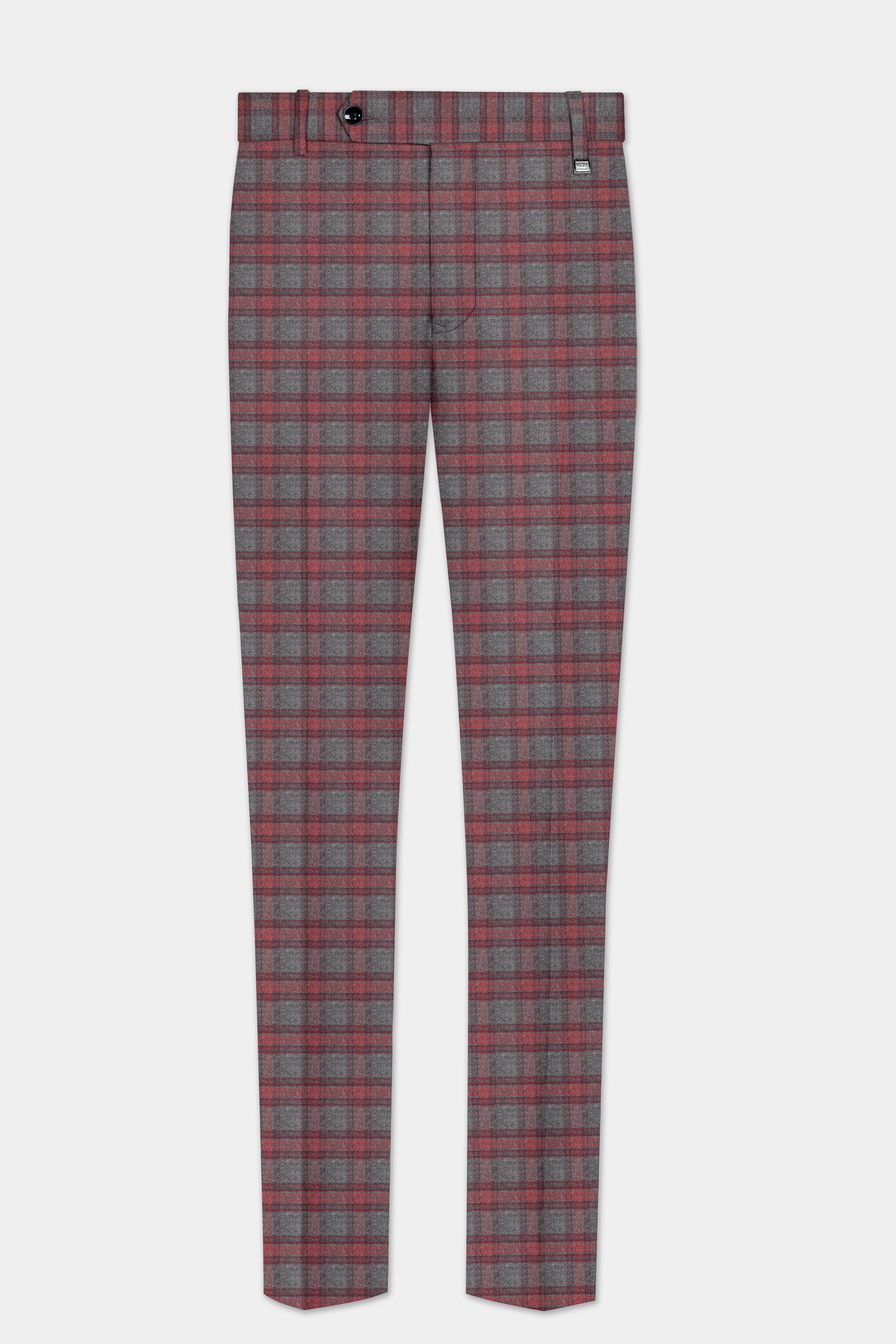 Tuscany-Chicago Gray And Tosca Red Plaid Tweed Stretchable Waistband Pant