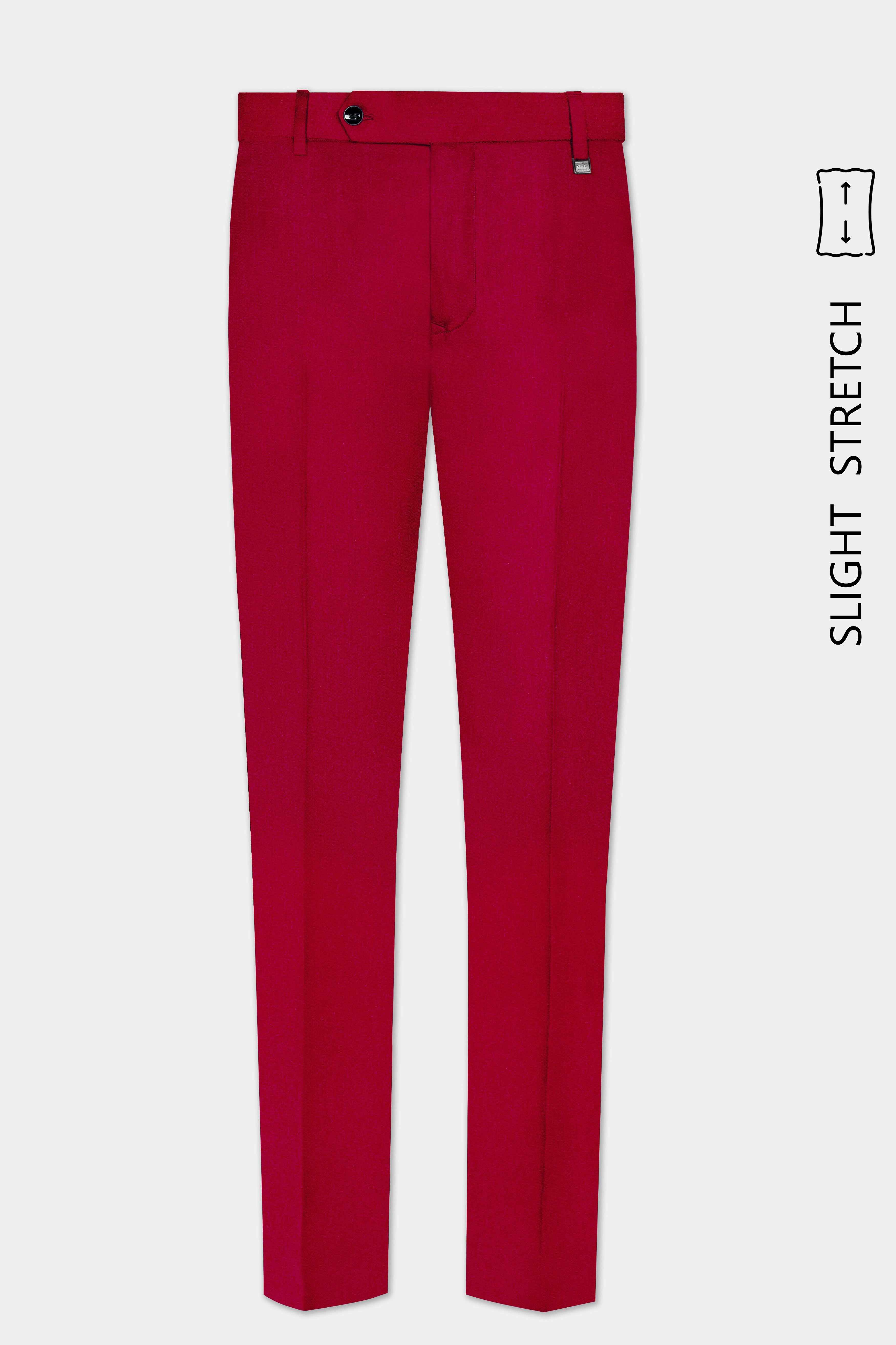 Vermilion-Chili Red Solid Wool Rich Slight Stretch Waistband Pant