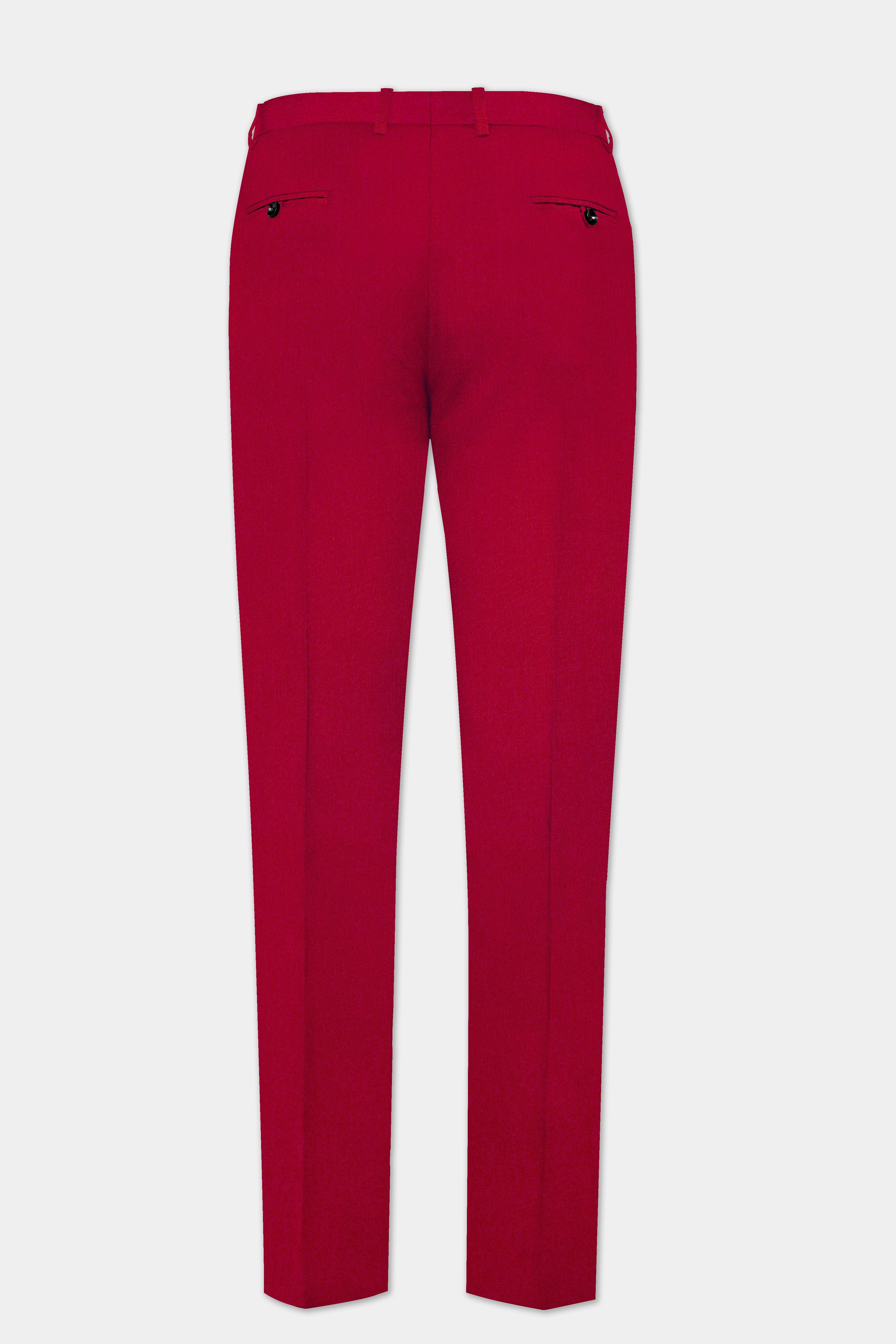 Vermilion-Chili Red Solid Wool Rich Stretchable Waistband Pant