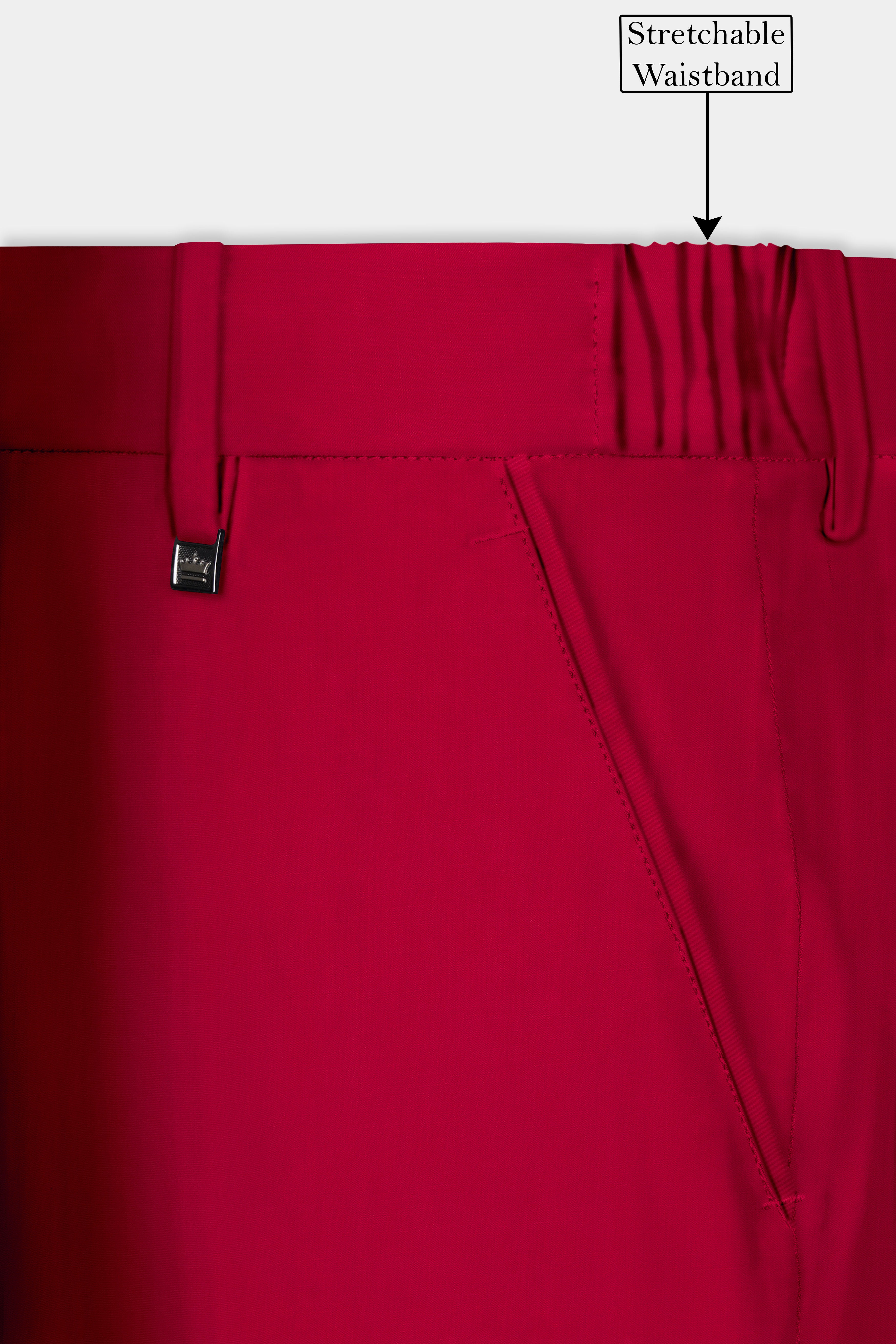 Vermilion-Chili Red Solid Wool Rich Slight Stretch Waistband Pant