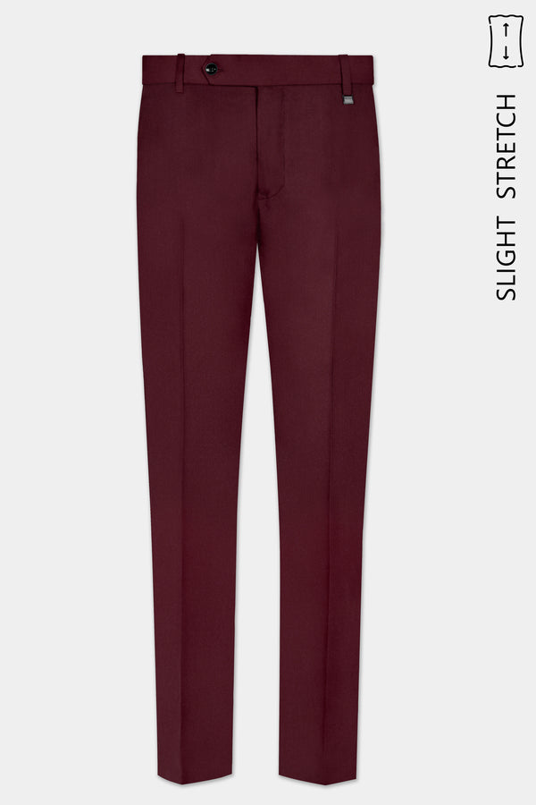 Merlot-Wine Berry Solid Wool Rich Slight Stretch Waistband Pant