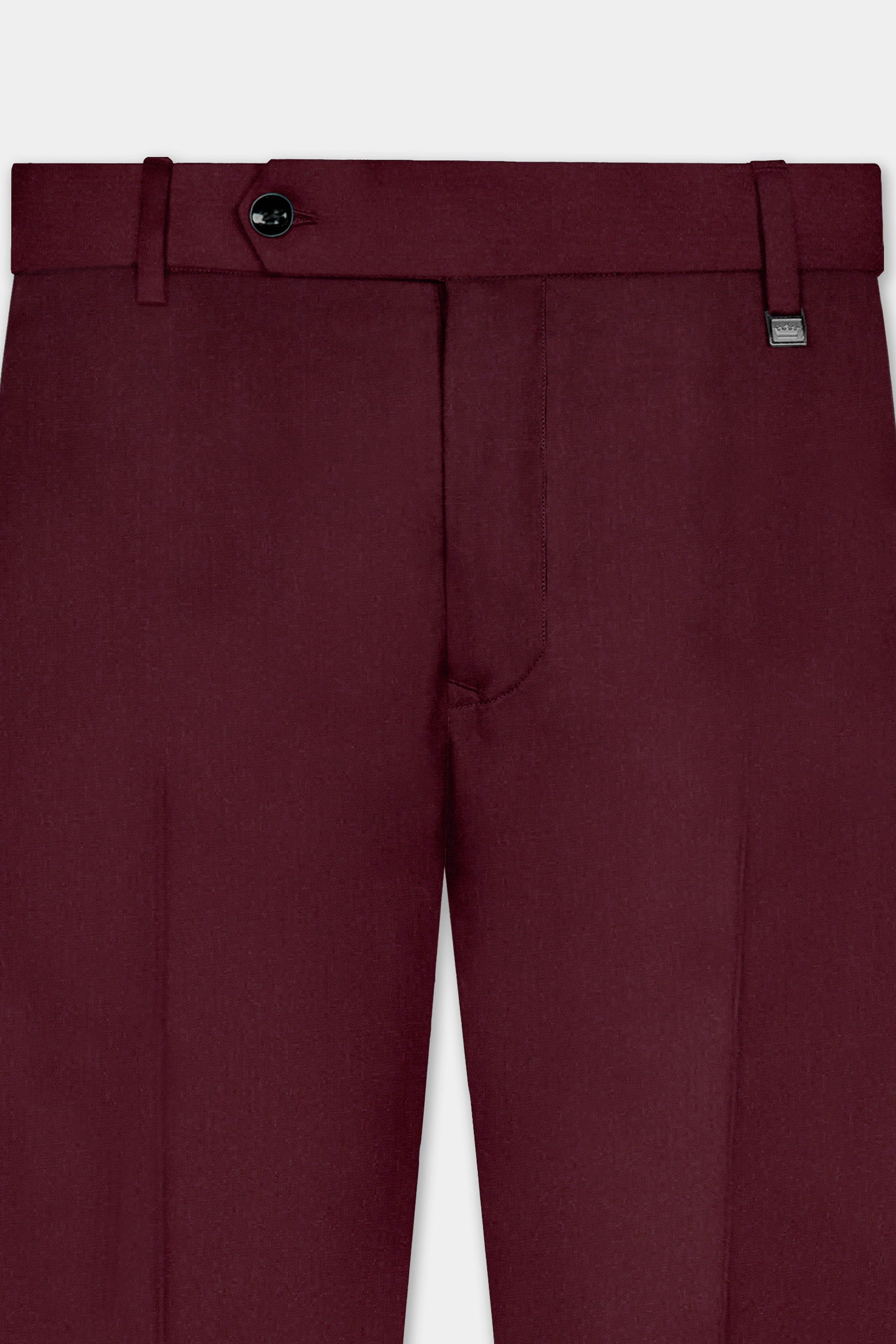 Merlot-Wine Berry Solid Wool Rich Stretchable Waistband Pant