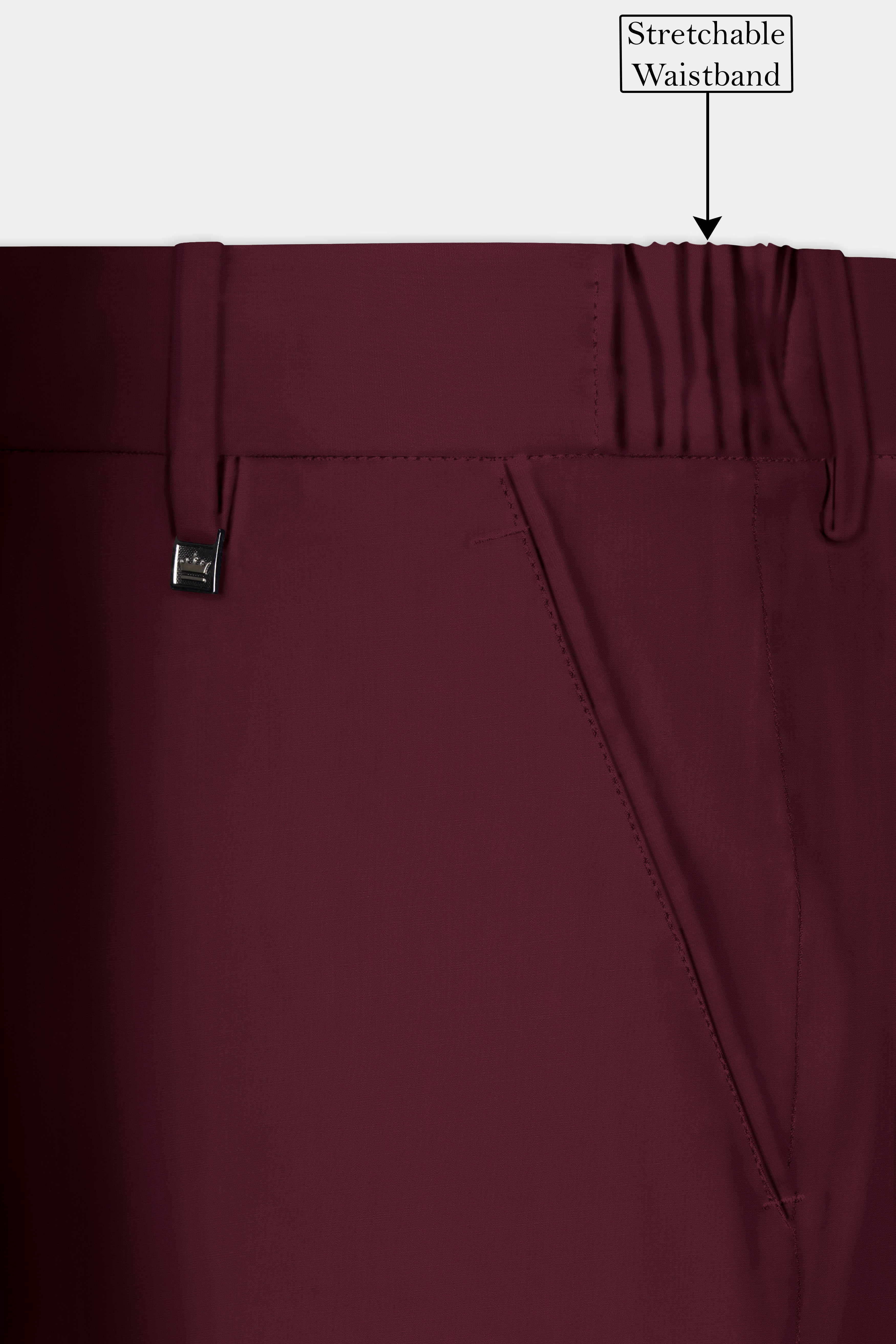 Merlot-Wine Berry Solid Wool Rich Stretchable Waistband Pant