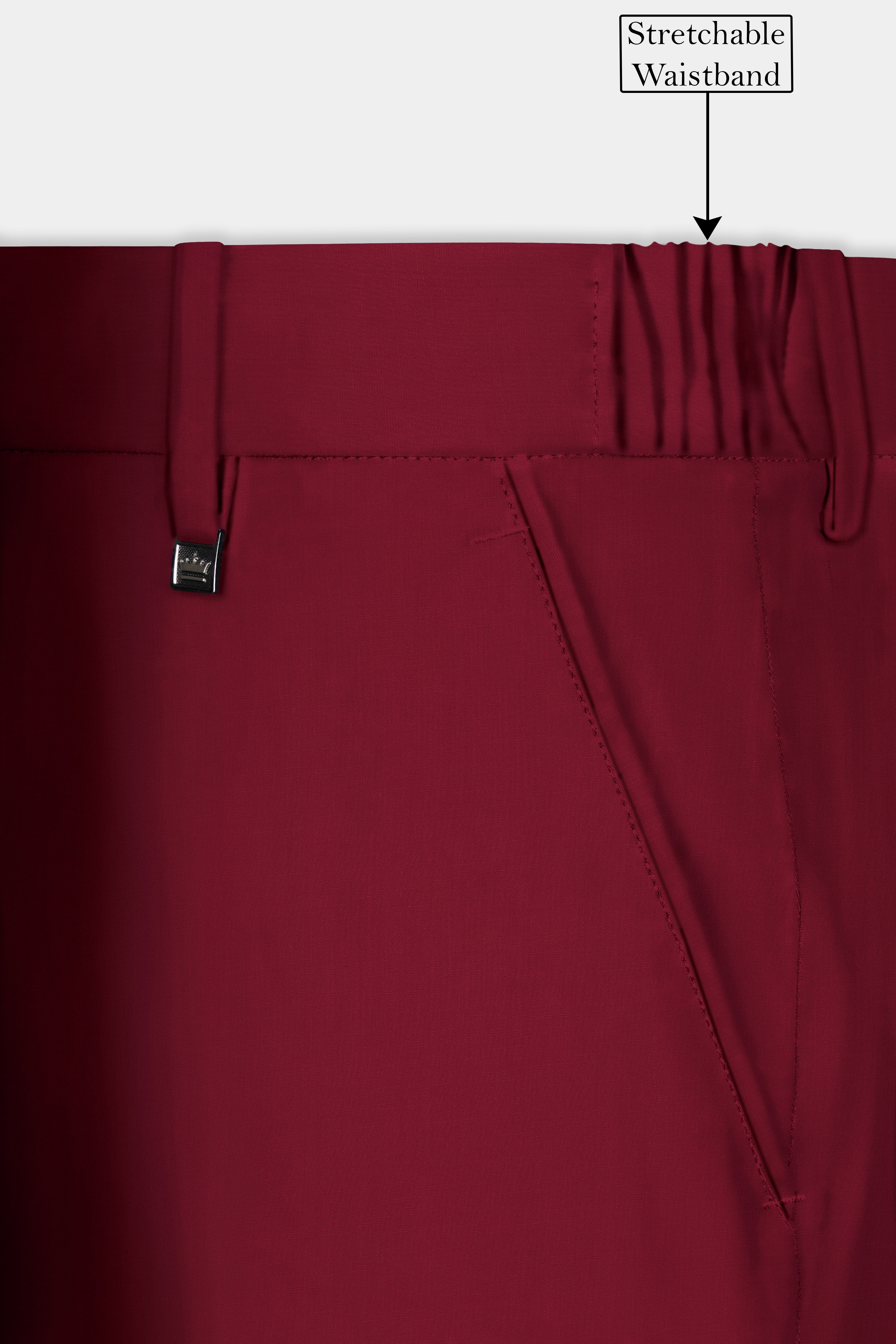 CrimsonAce-Cherry Red Solid Wool Rich Stretchable Waistband Pant