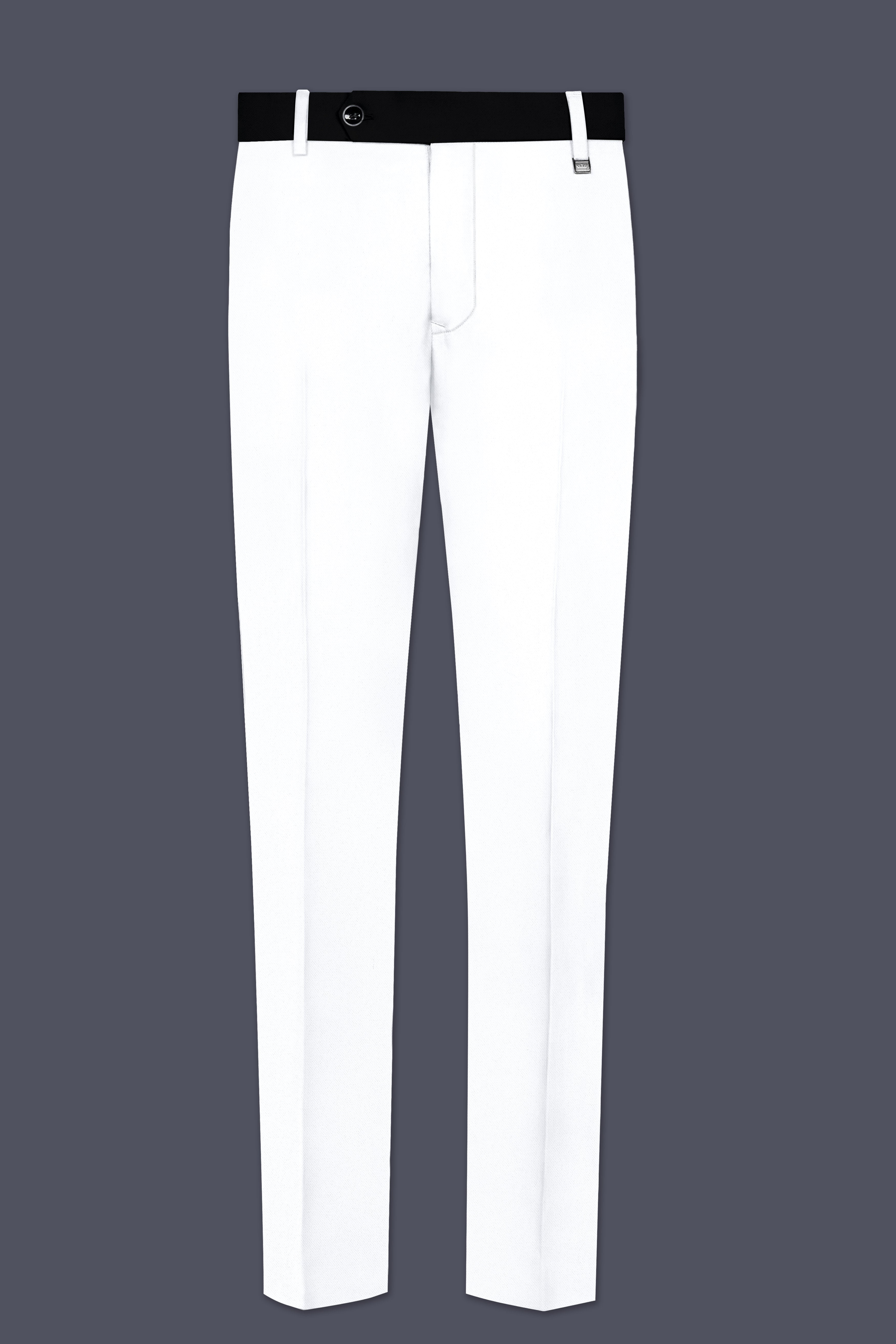 Zenith-Bright White Stretchable Subtle Sheen with Black Border Patterned Stretchable Waistband Pant