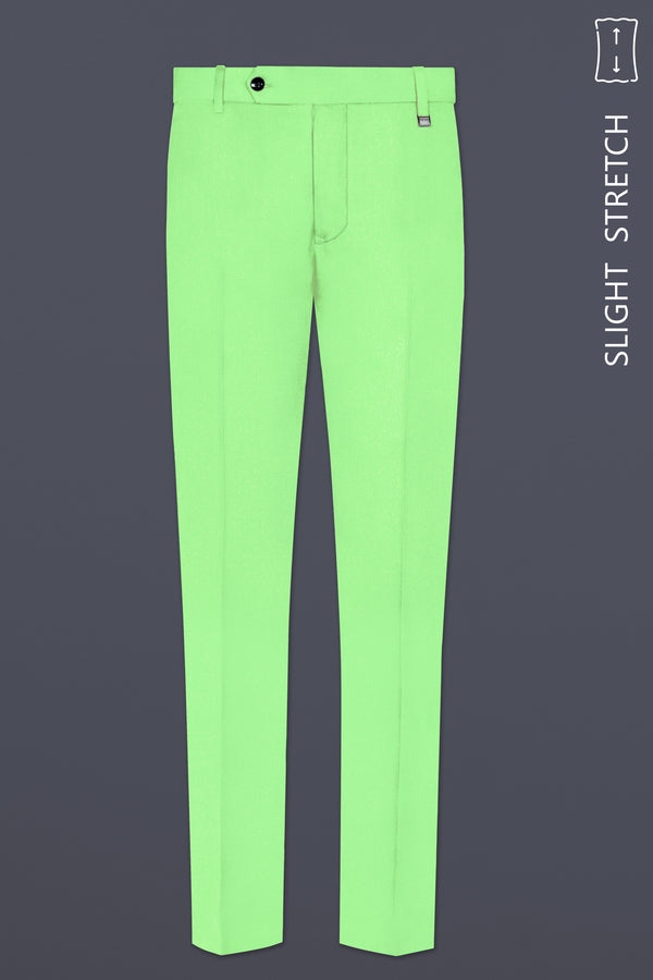 Emerald-Mint Green Solid Wool Rich Slight Stretch Waistband Pant