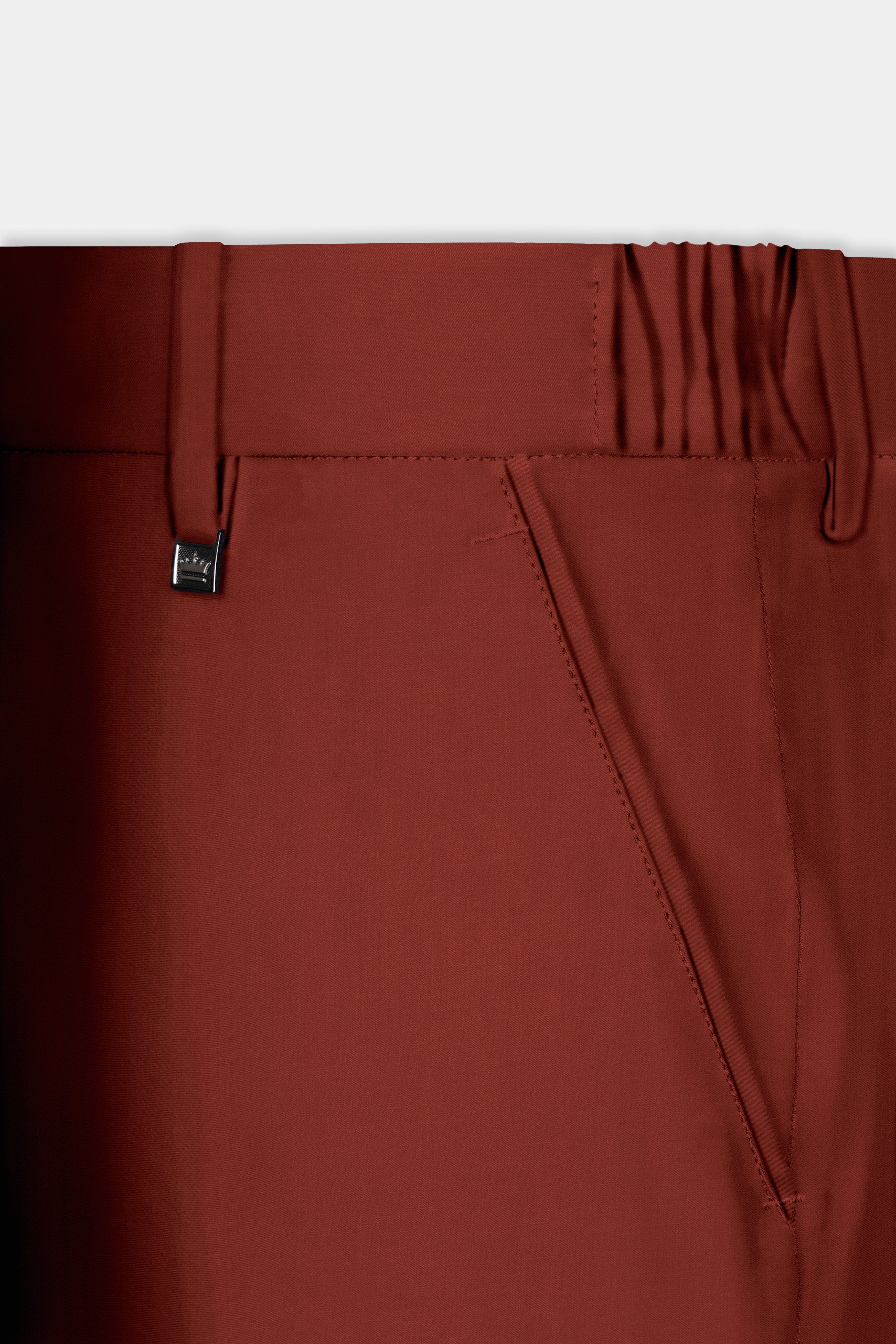 Inferno Rust-Brick Red Solid Wool Rich Stretchable Waistband Pant