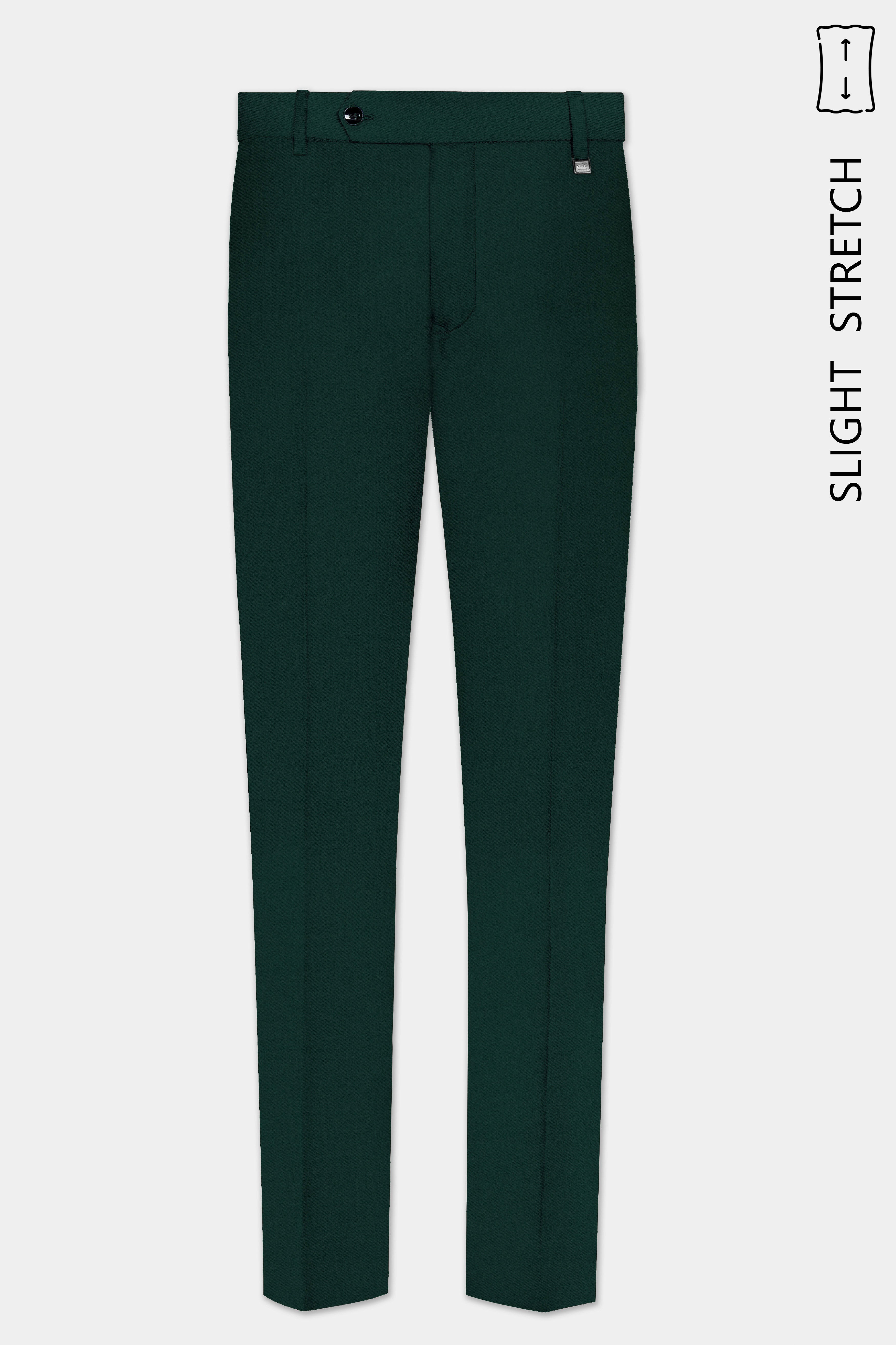 Emerald-Zucchini Green Solid Wool Rich Slight Stretch Waistband Pant