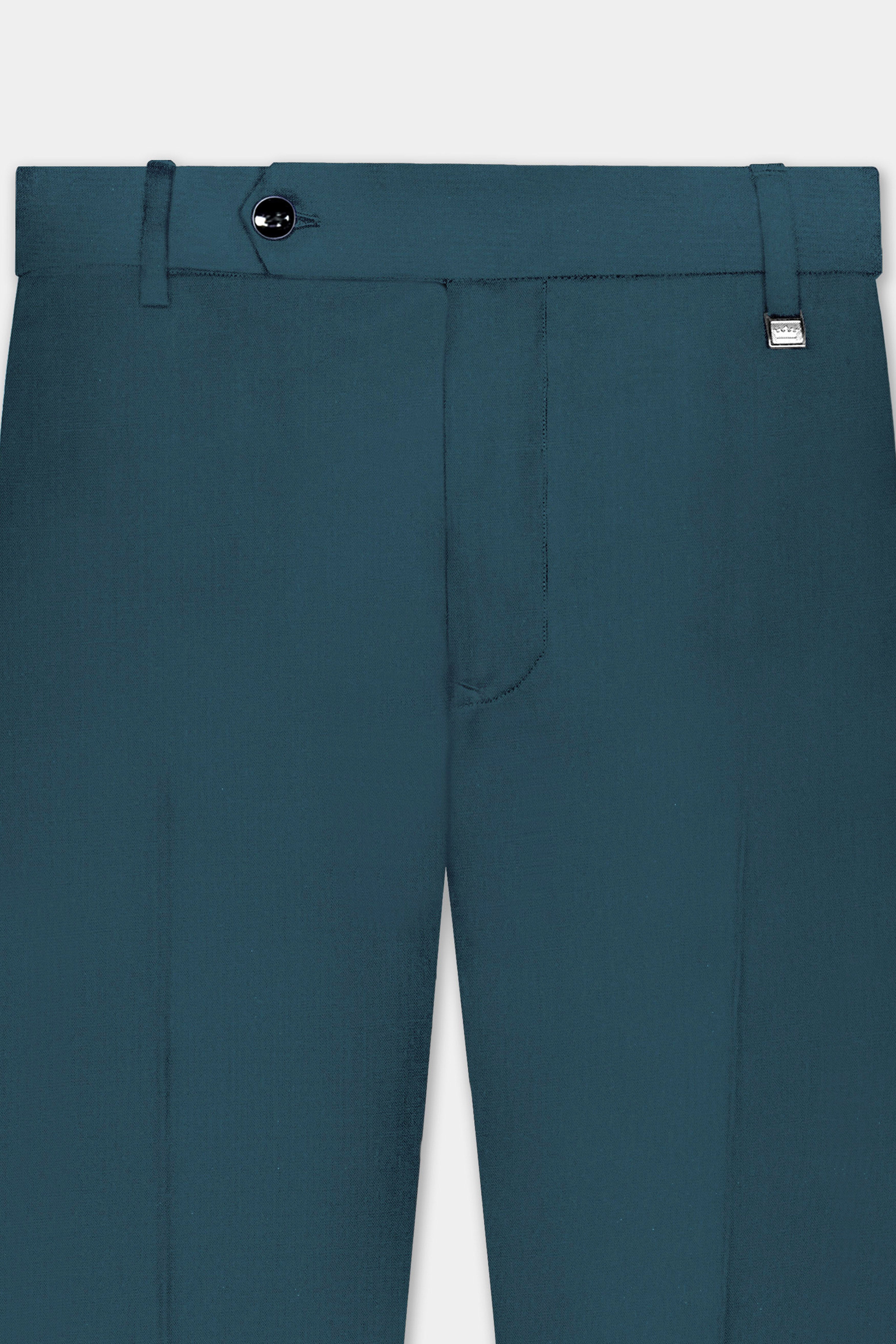 Prestige-Dianne Green Solid Wool Rich Slight Stretch Waistband Pant