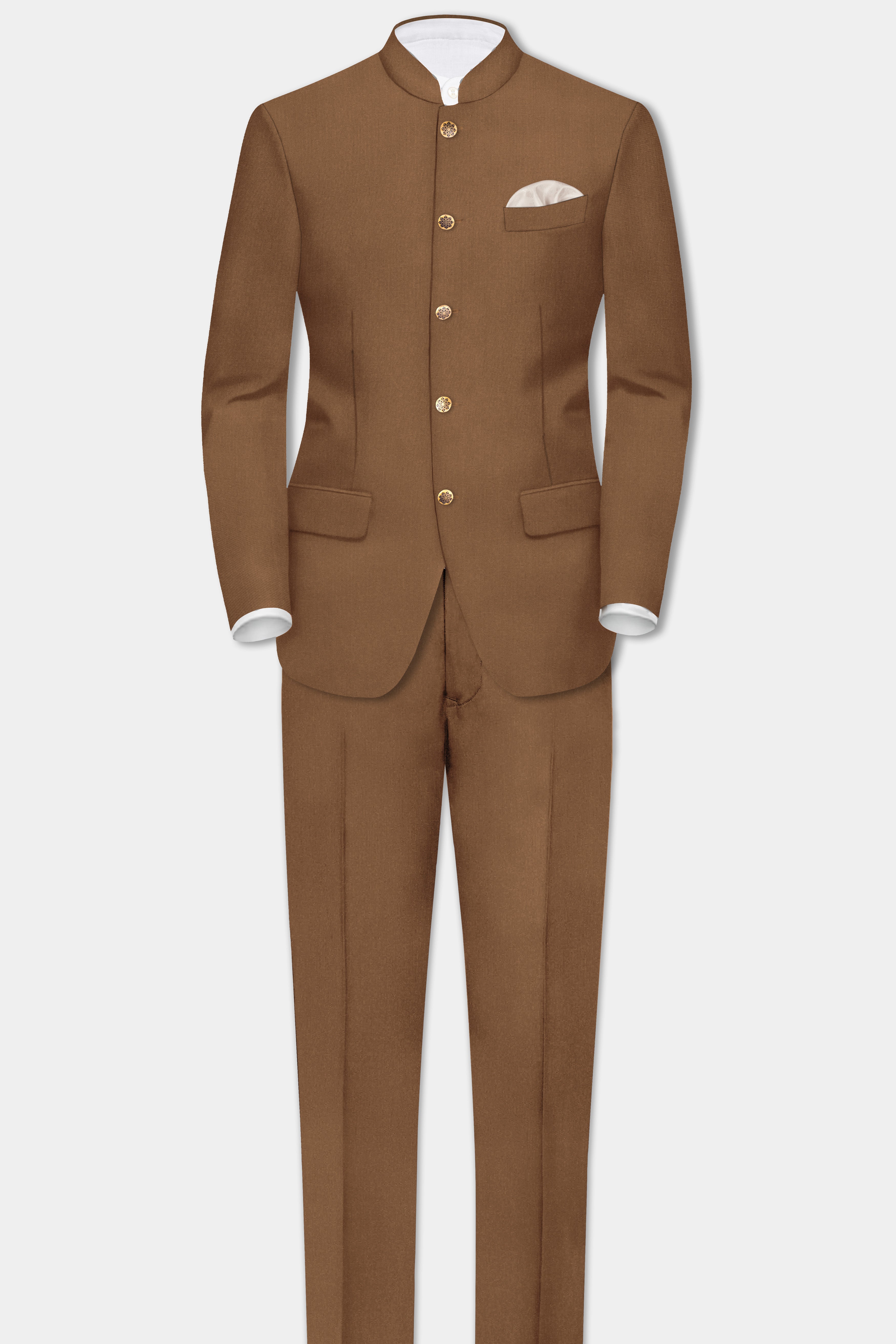 Bronze-Tawny Brown Solid Wool Rich Slight Stretch Waistband Pant