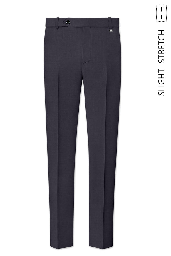 Sapphire-Glaucous Gray Solid Wool Rich Slight Stretch Waistband Pant