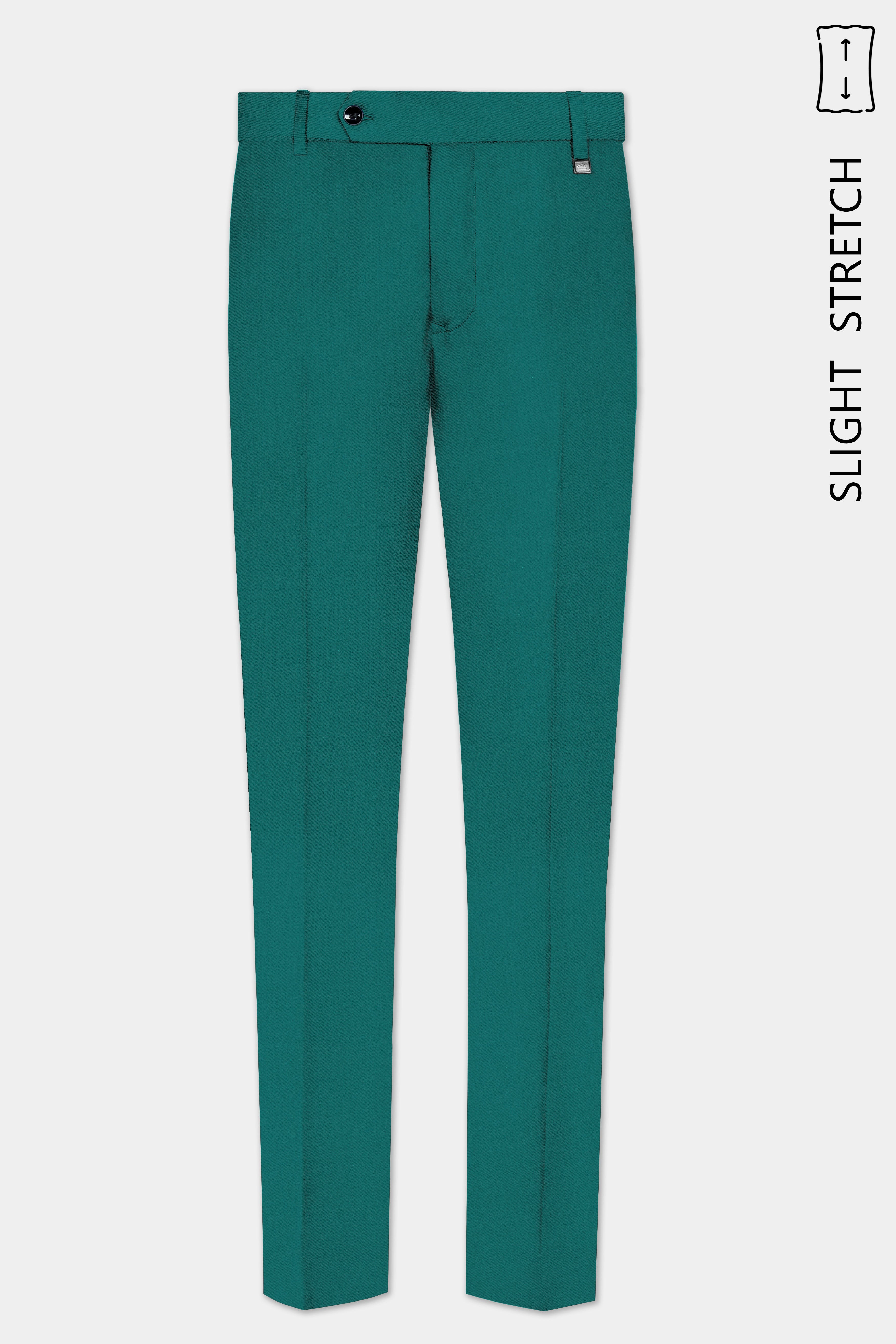 Verdant Classic-Surfie Green Solid Wool Rich Slight Stretch Waistband Pant