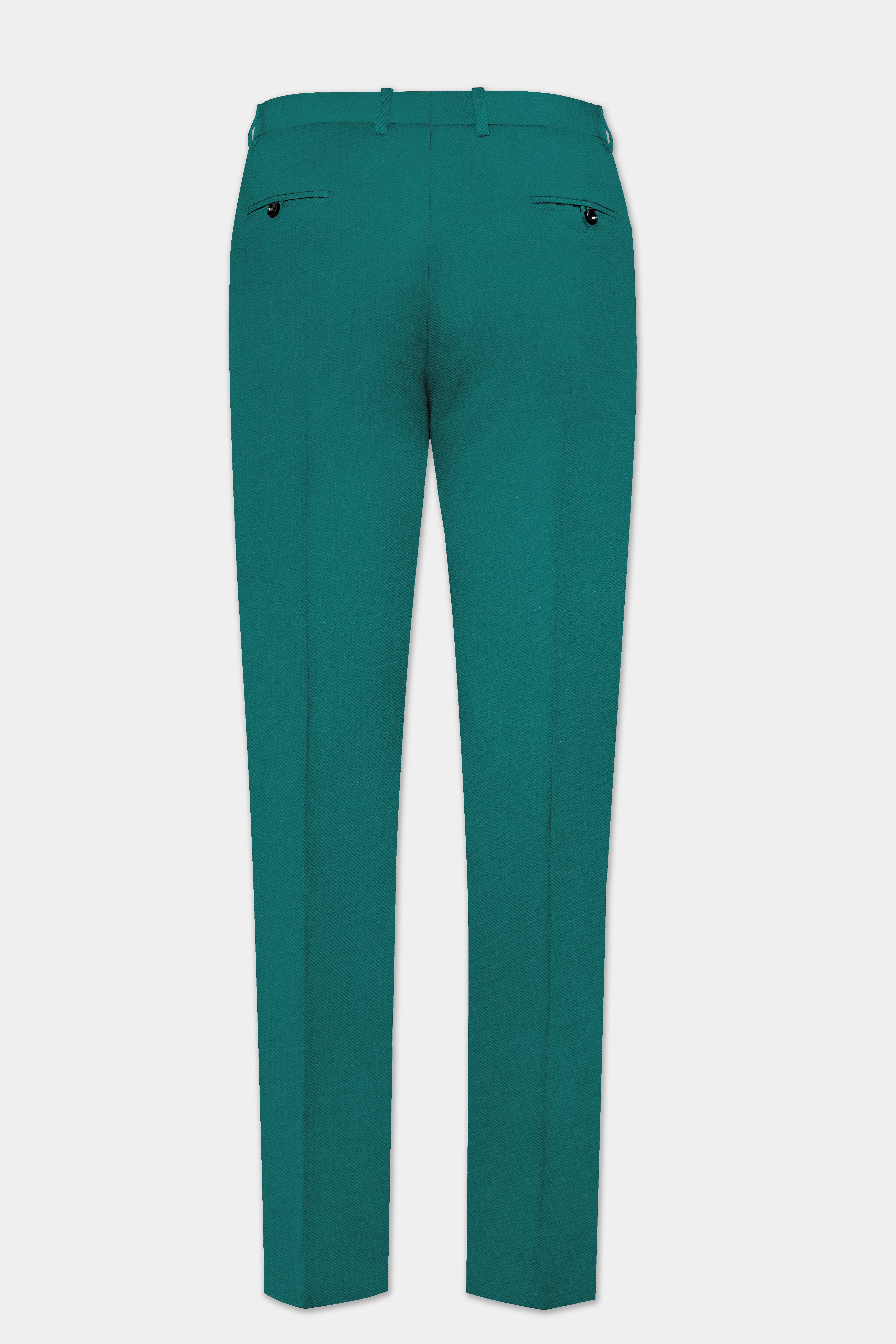 Verdant Classic-Surfie Green Solid Wool Rich Slight Stretch Waistband Pant