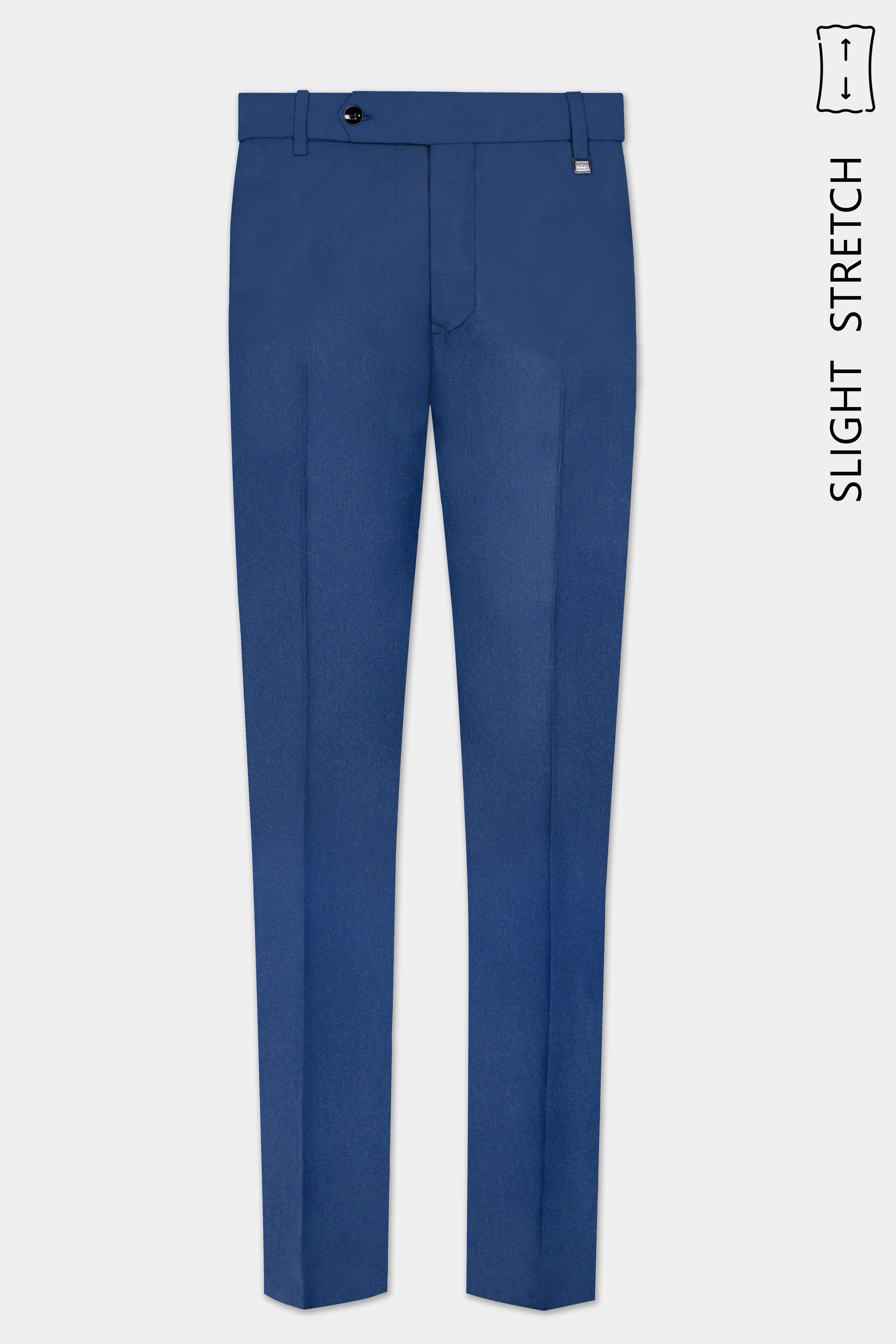 Cerulean Elite-Cobalt Blue Solid Wool Rich Slight Stretch Waistband Pant