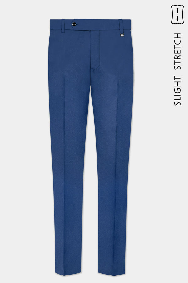 Cerulean Elite-Cobalt Blue Solid Wool Rich Slight Stretch Waistband Pant