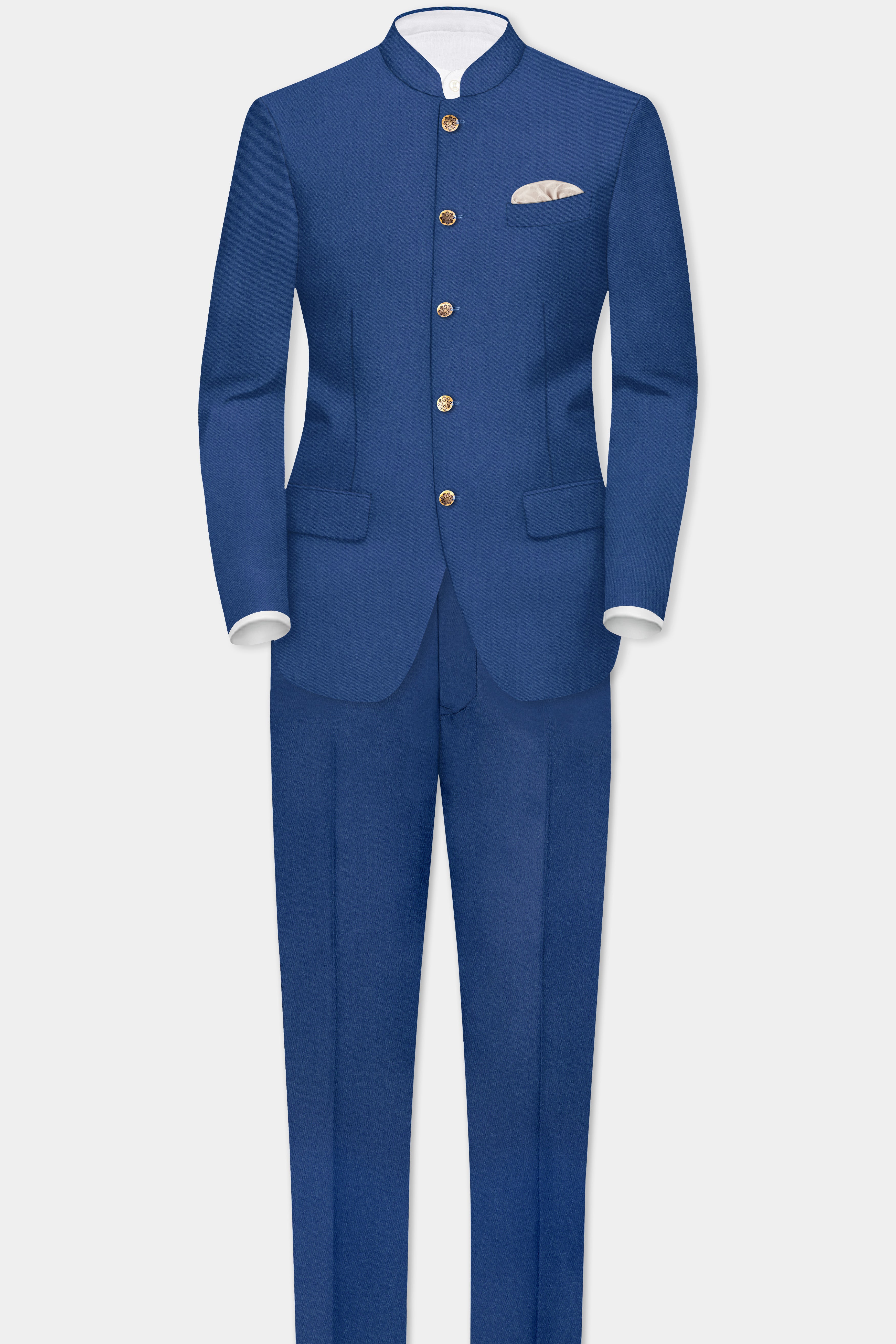 Cerulean Elite-Cobalt Blue Solid Wool Rich Slight Stretch Waistband Pant