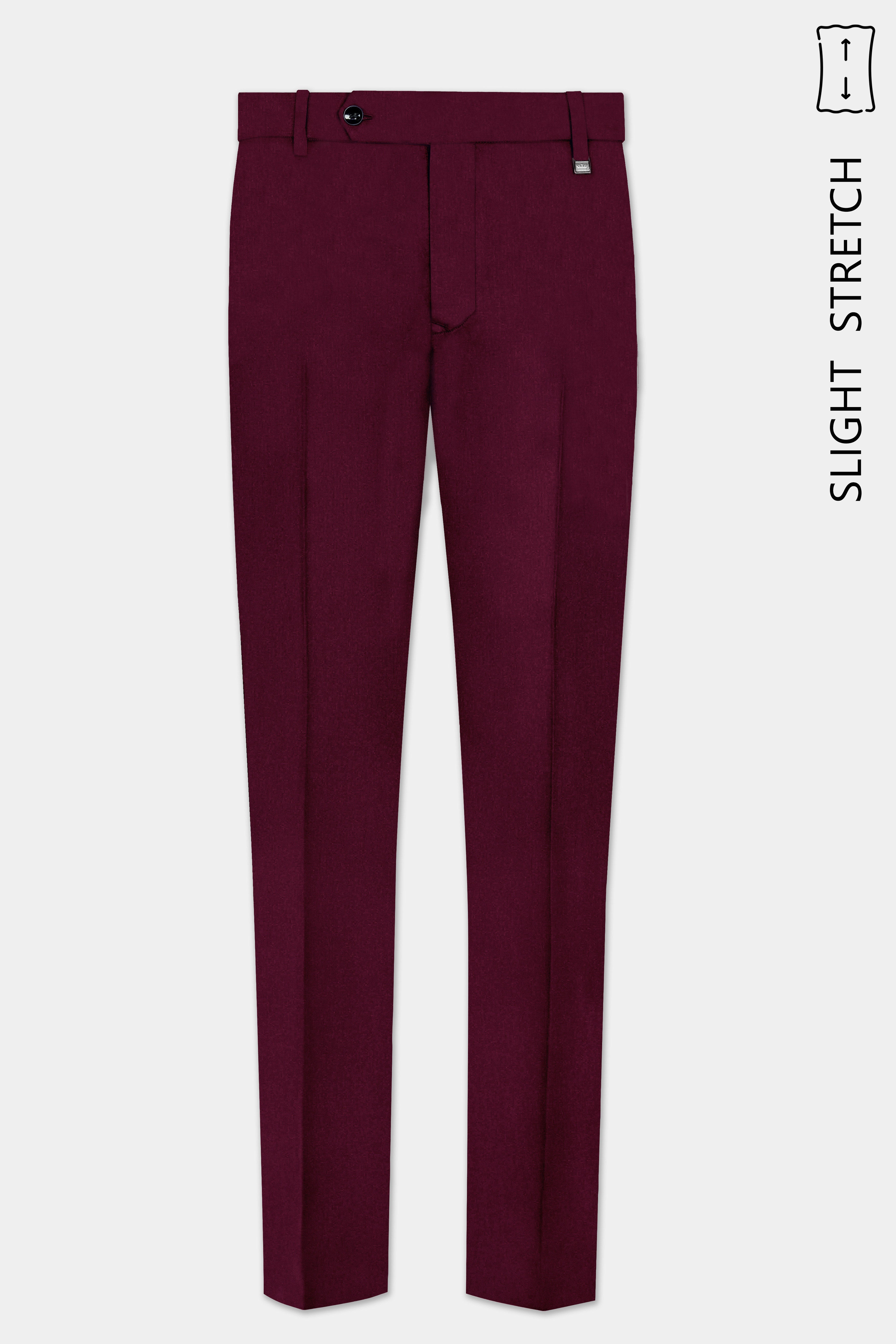 Regal Maroon-Tamarind Solid Wool Rich Slight Stretch Waistband Pant