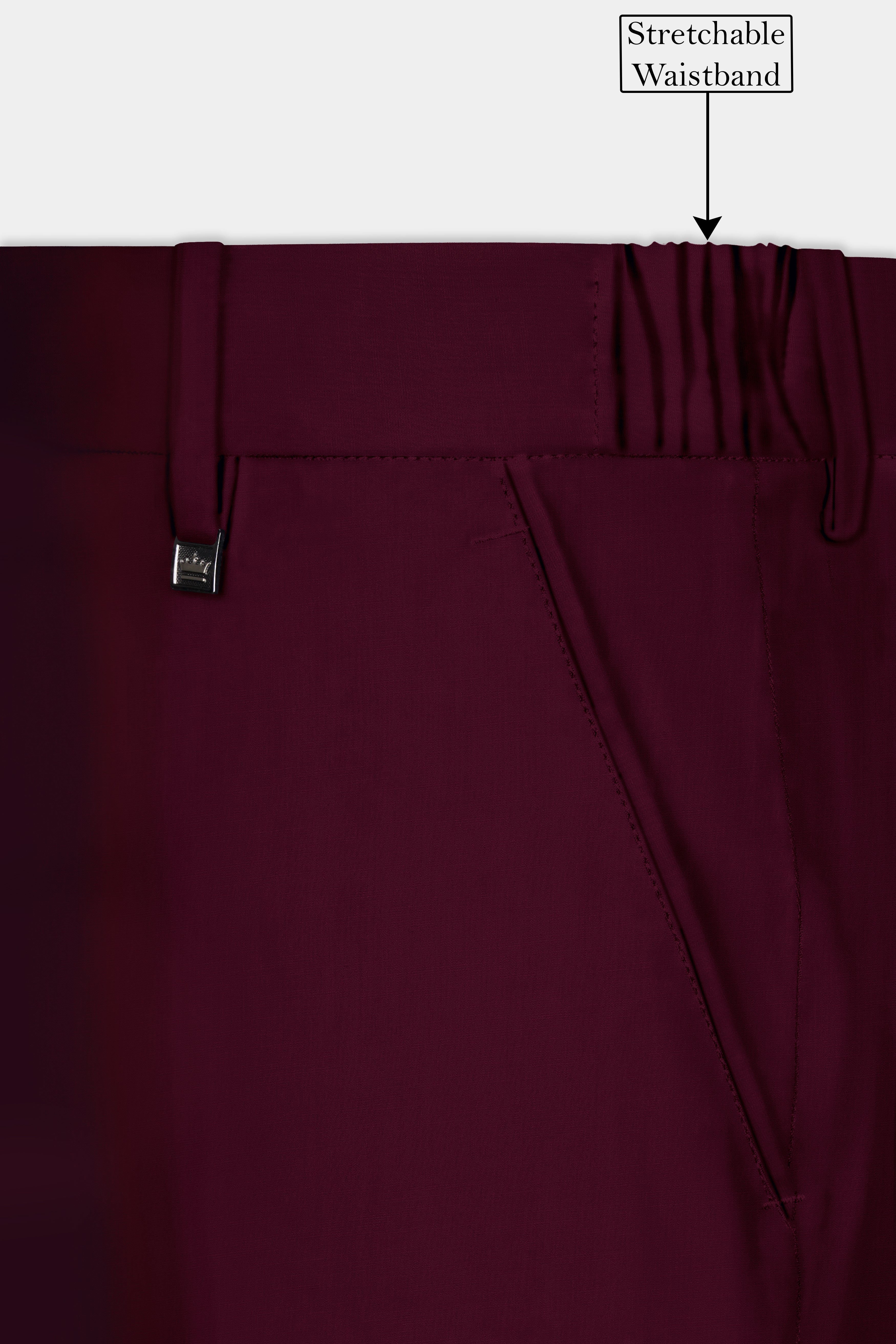 Regal Maroon-Tamarind Solid Wool Rich Slight Stretch Waistband Pant