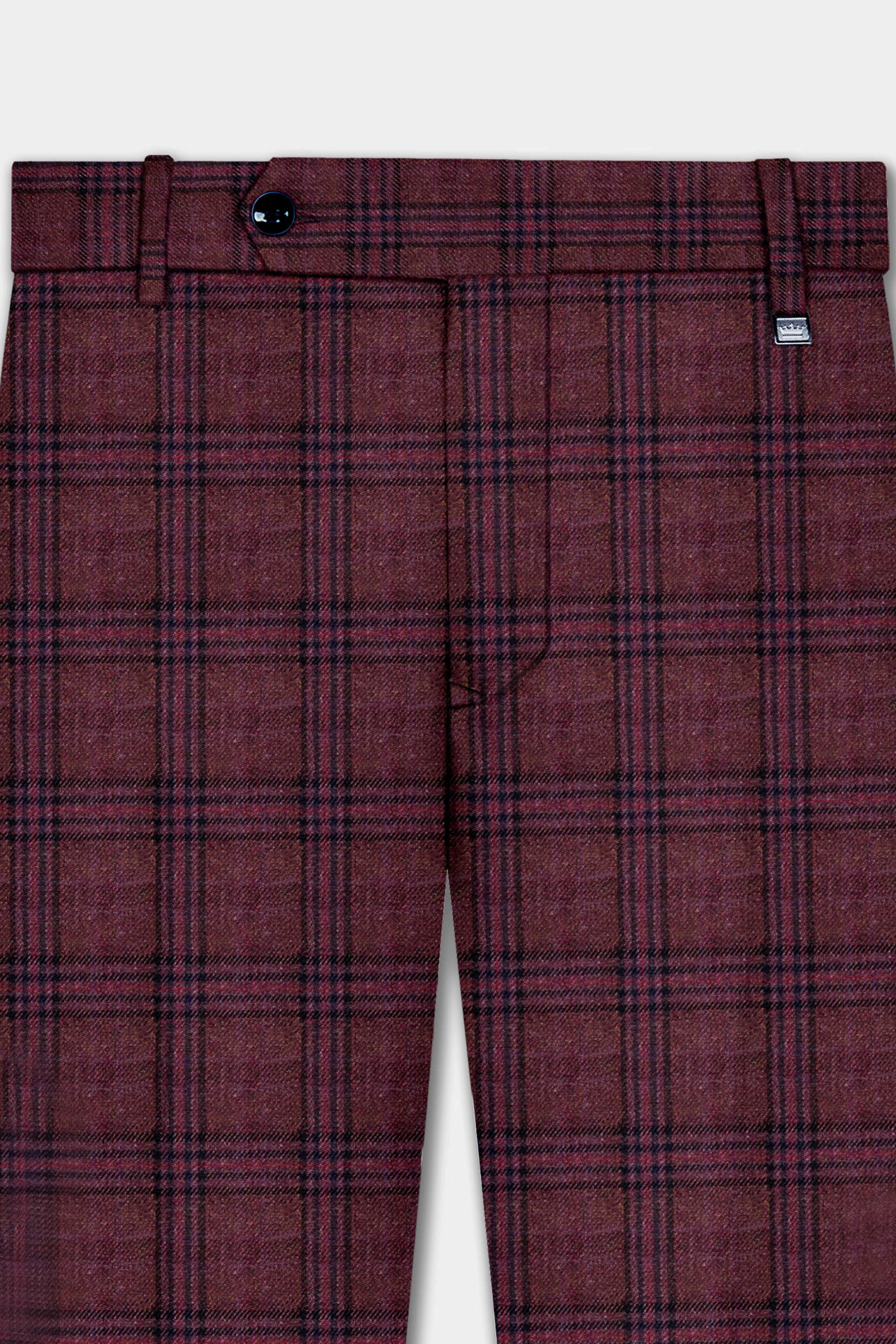 Berry Grid-Livid Maroon Plaid Tweed Stretchable Waistband Pant