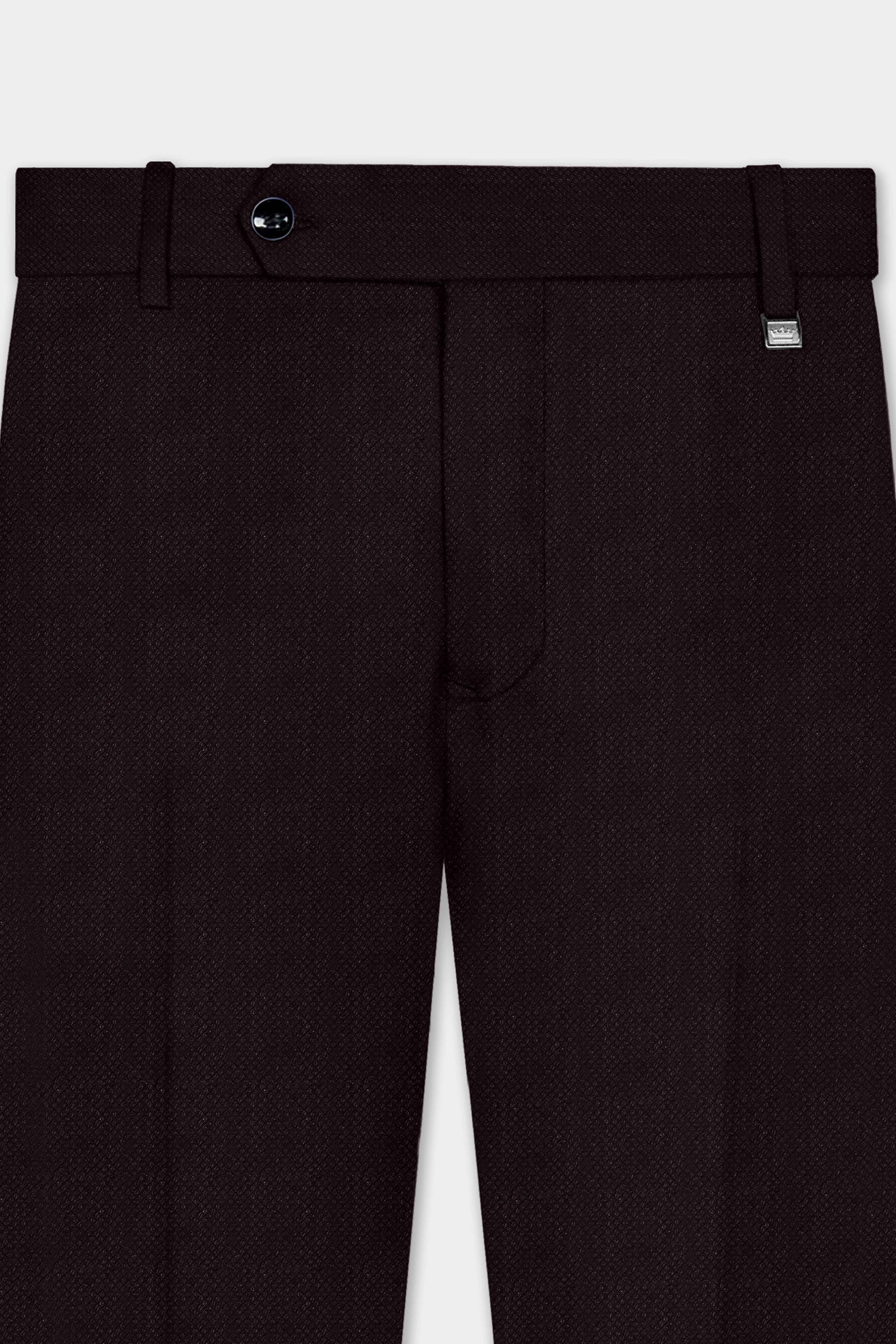 Charred Mocha-Asphalt Brown Solid Wool Rich Stretchable Waistband Pant