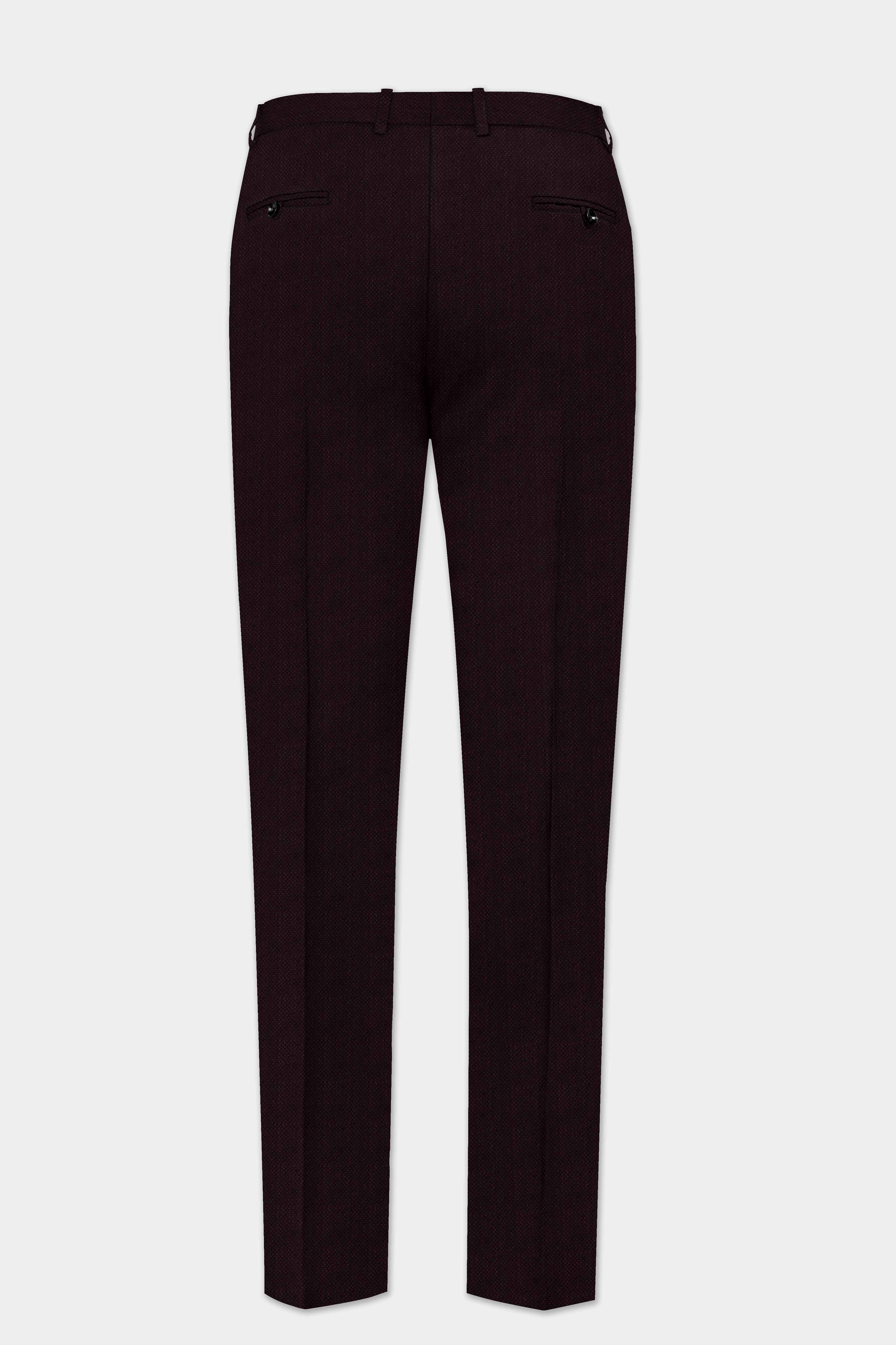 Charred Mocha-Asphalt Brown Solid Wool Rich Stretchable Waistband Pant