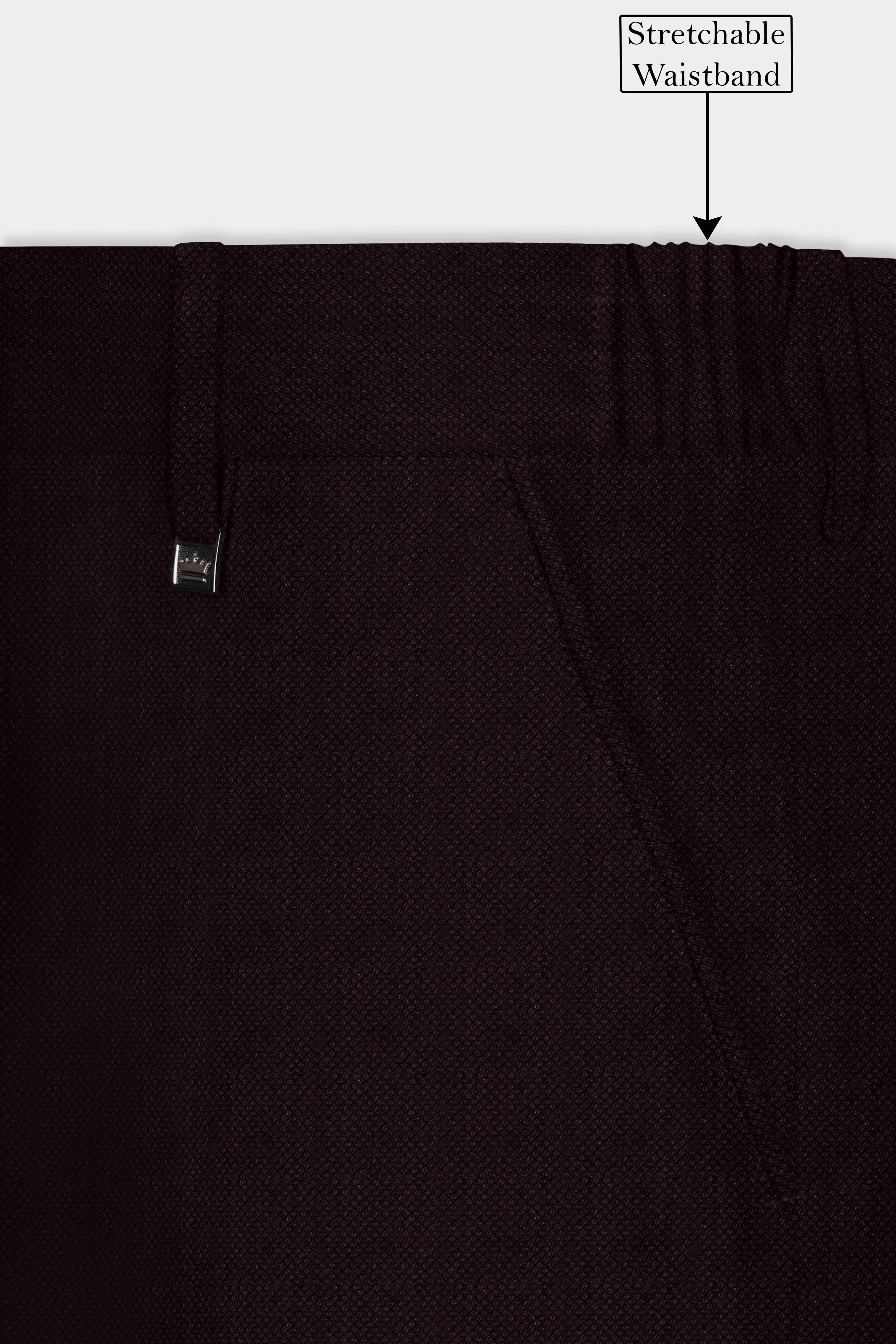 Charred Mocha-Asphalt Brown Solid Wool Rich Stretchable Waistband Pant