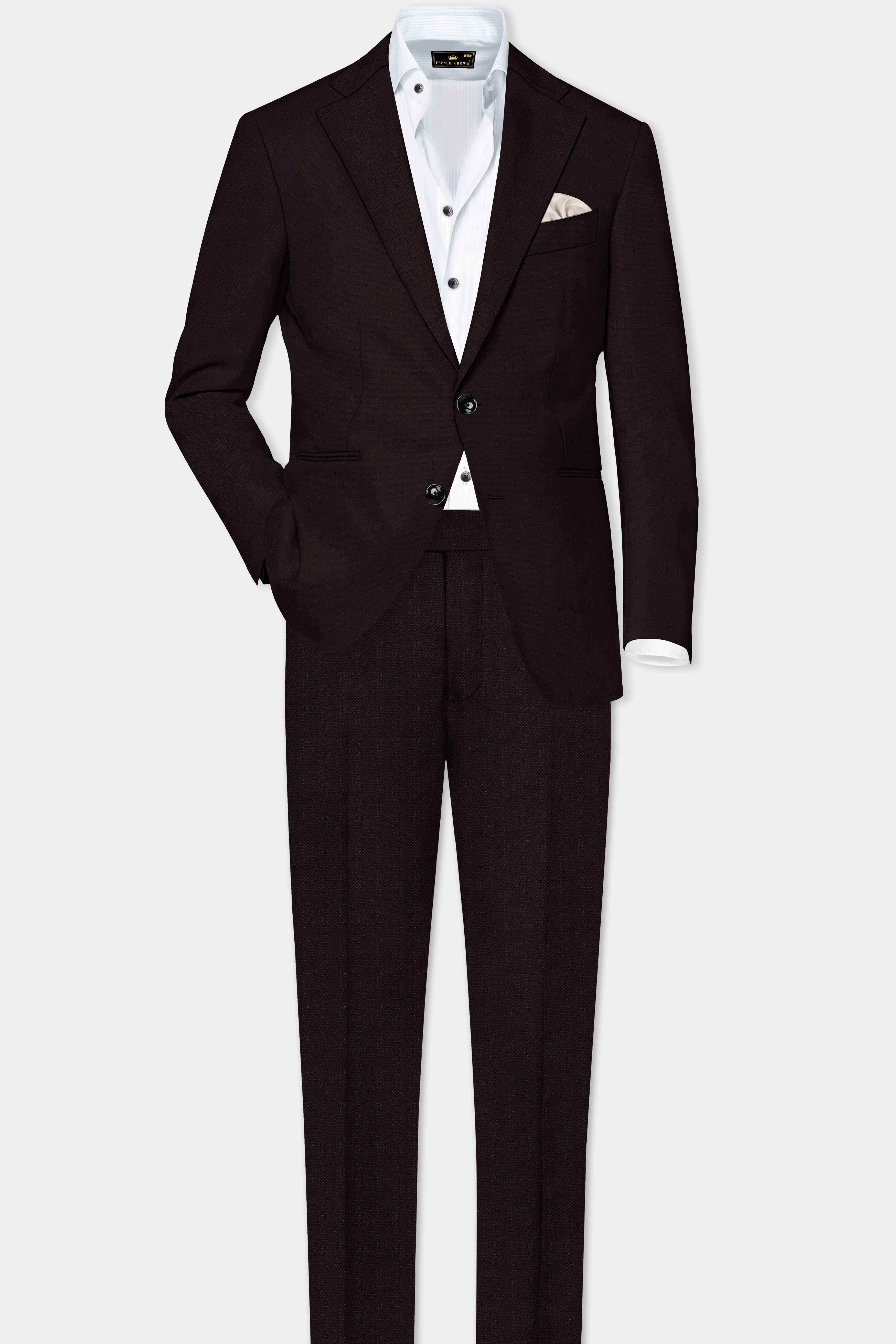 Charred Mocha-Asphalt Brown Solid Wool Rich Stretchable Waistband Pant