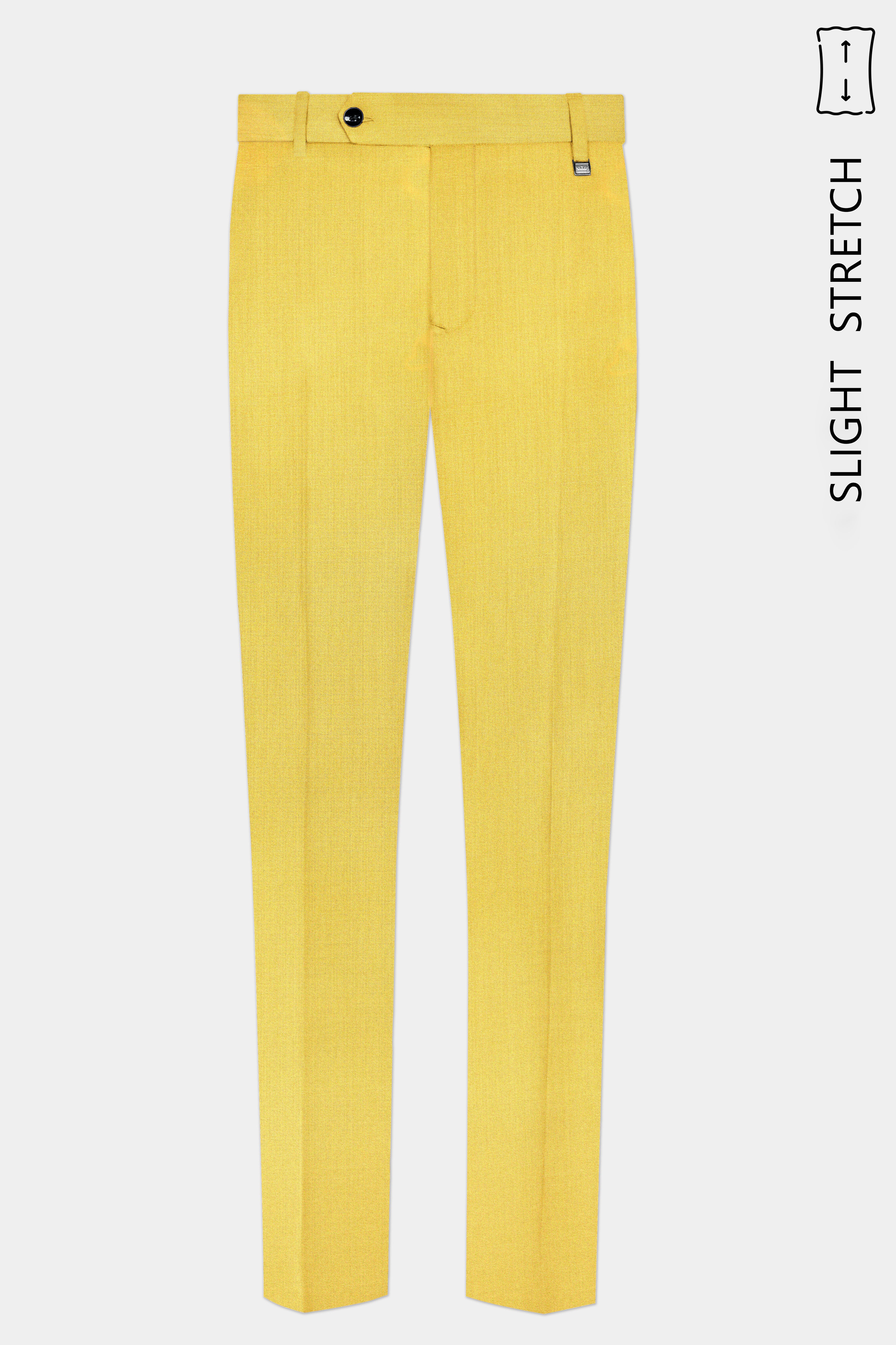 Saffron Elegance-Lemon Yellow Solid Wool Rich Slight Stretch Waistband Pant
