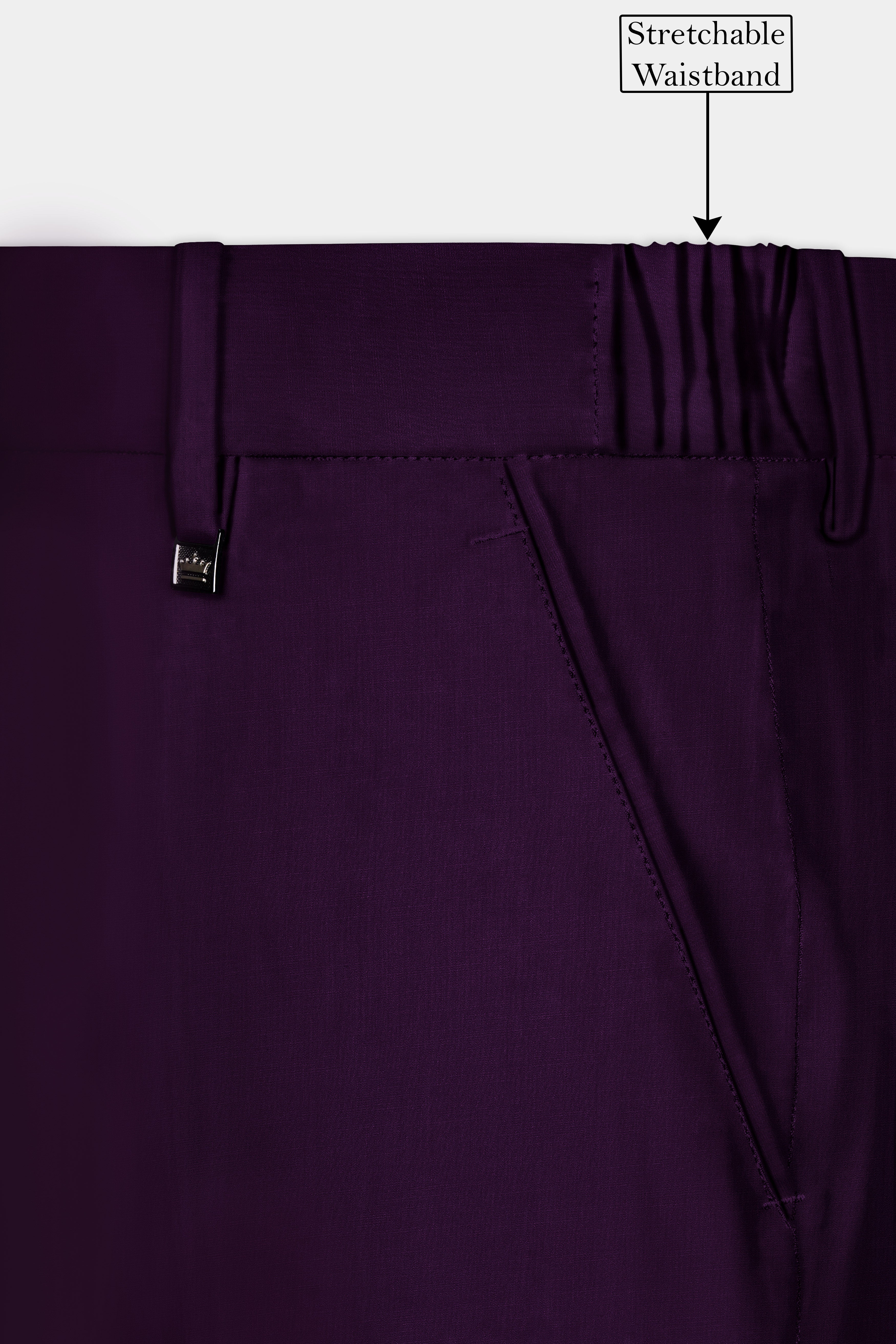 Regal Plum-Eggplant Purple Solid Wool Rich Slight Stretch Waistband Pant