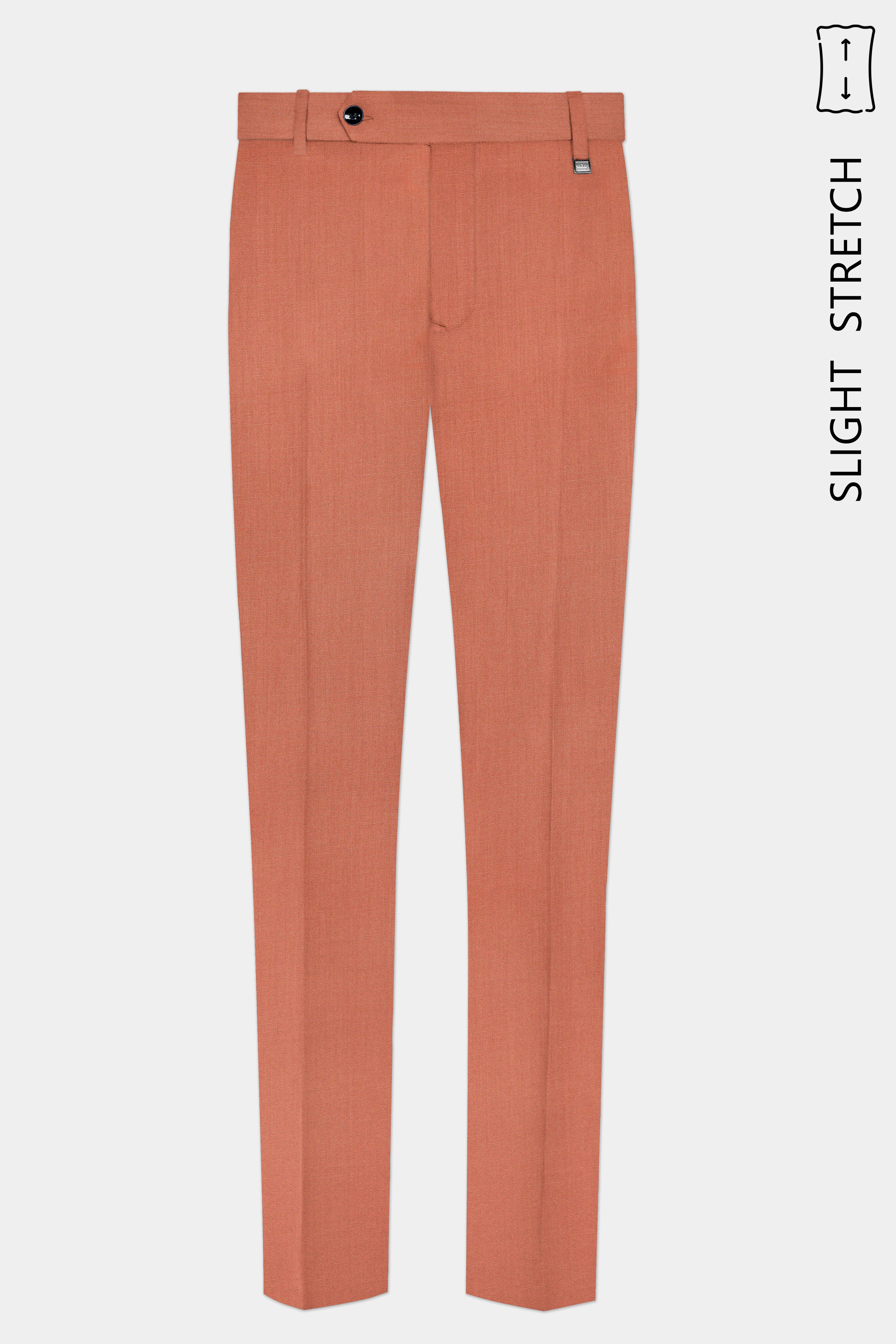 Spiced Sunset-Salmon Orange Solid Wool Rich Slight Stretch Waistband Pant