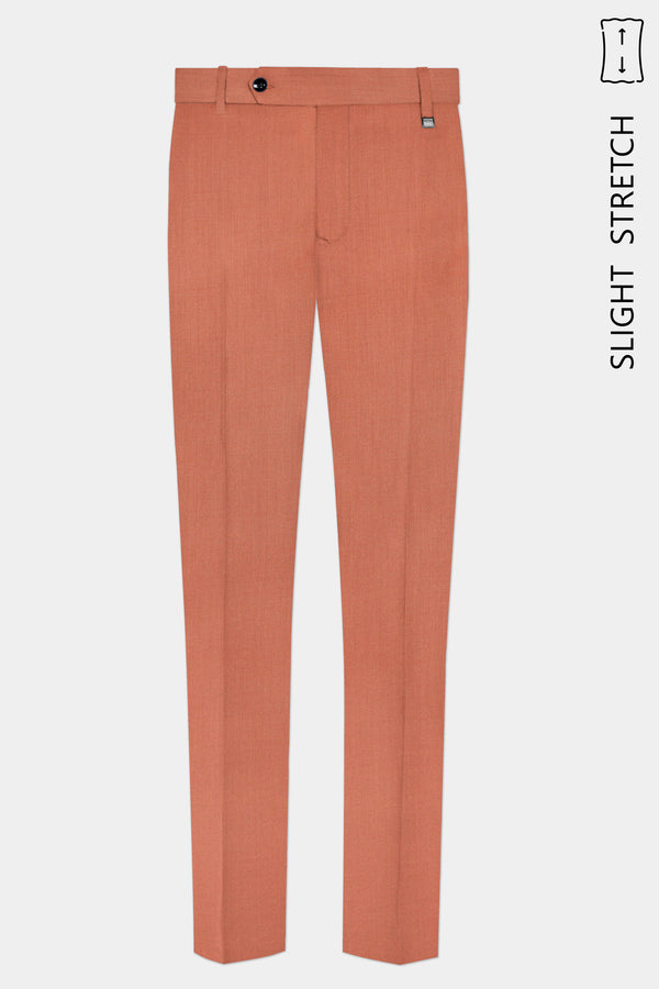 Spiced Sunset-Salmon Orange Solid Wool Rich Slight Stretch Waistband Pant