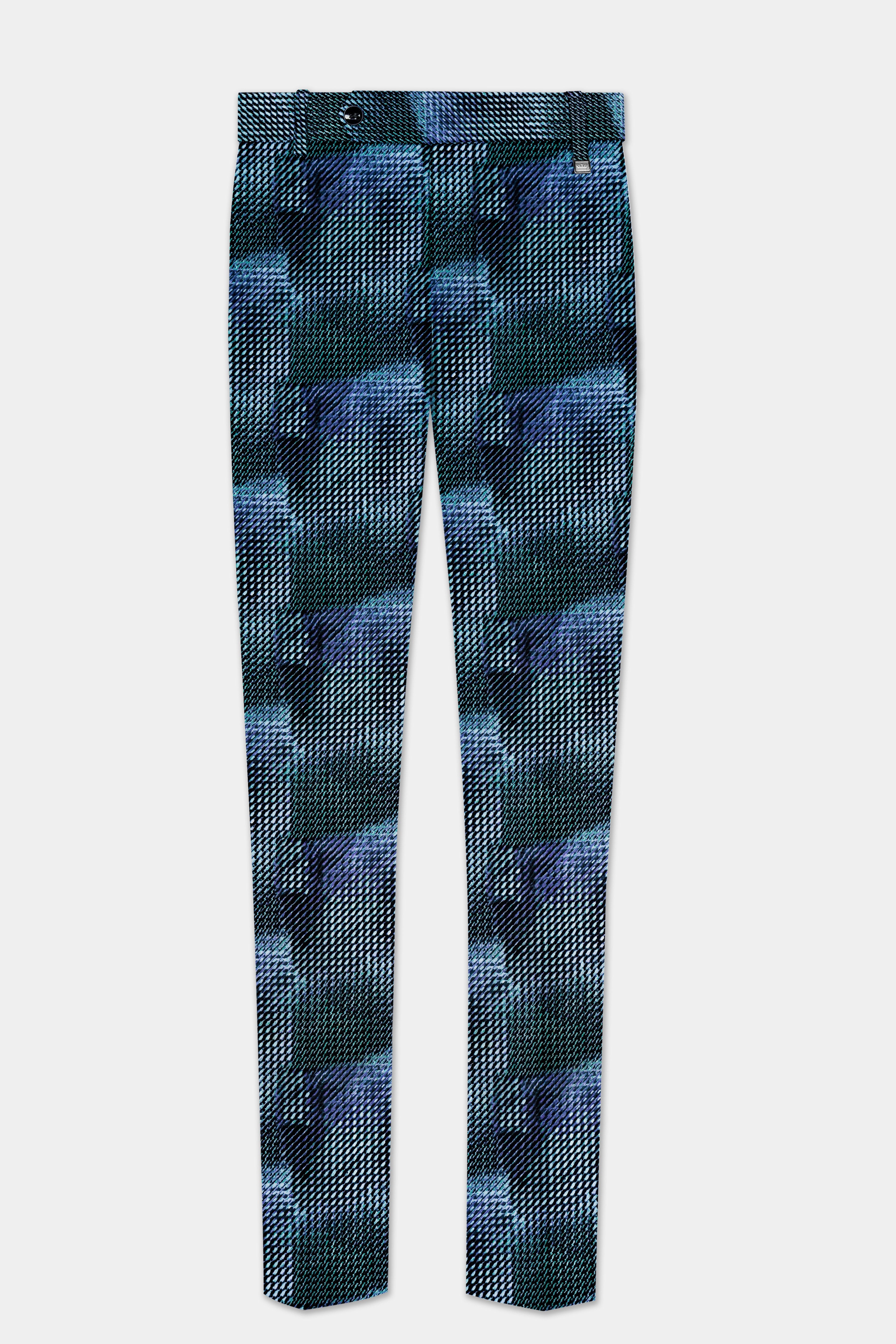 Tropical Tides-Biscay Blue And Firefly Green printed Cotton Stretchable Waistband Pant