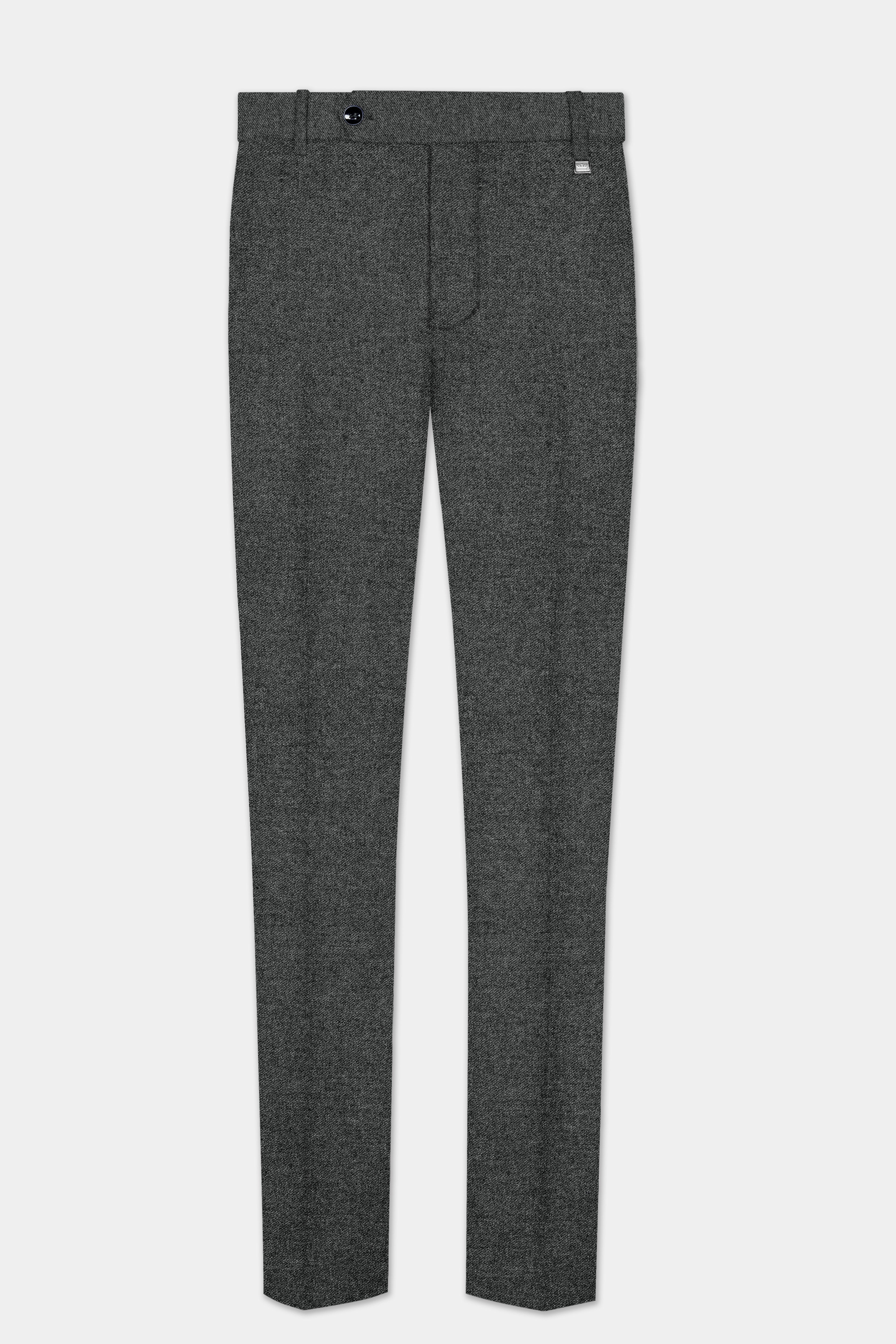 Granite-Tuatara Gray Textured Wool Stretchable Waistband Pant