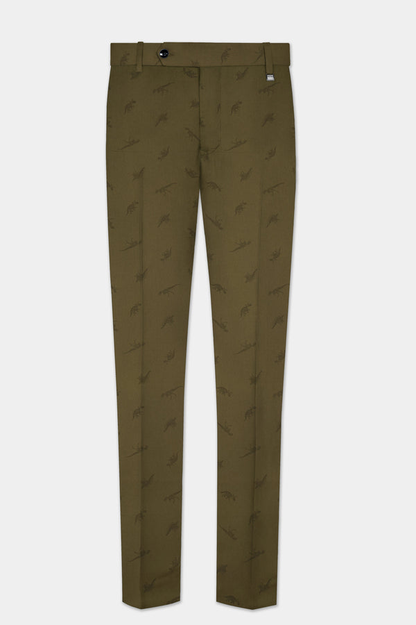 Prehistoric-Hemlock Green Dinosaur Printed Cotton Stretchable Waistband Pant